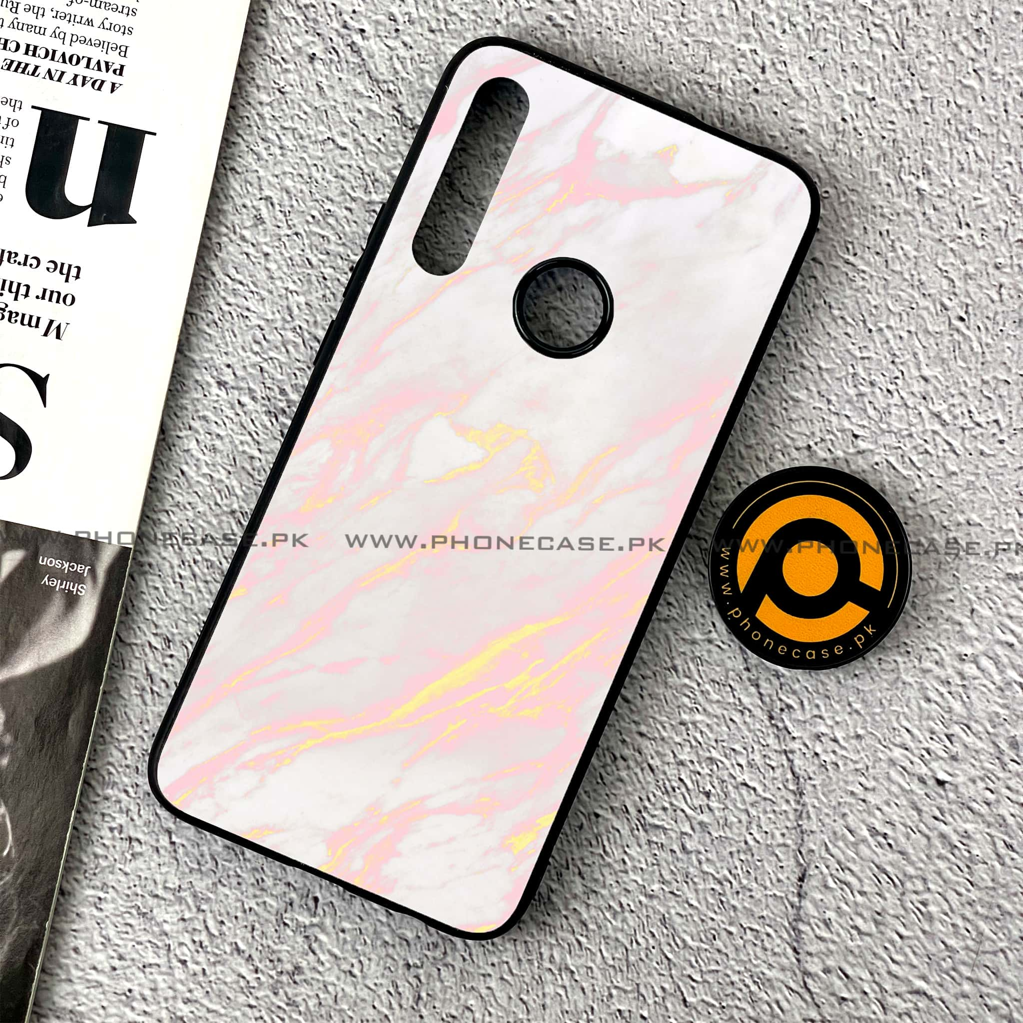 Huawei Y9 Prime (2019) - Pink Marble Series - Premium Printed Glass soft Bumper shock Proof Case