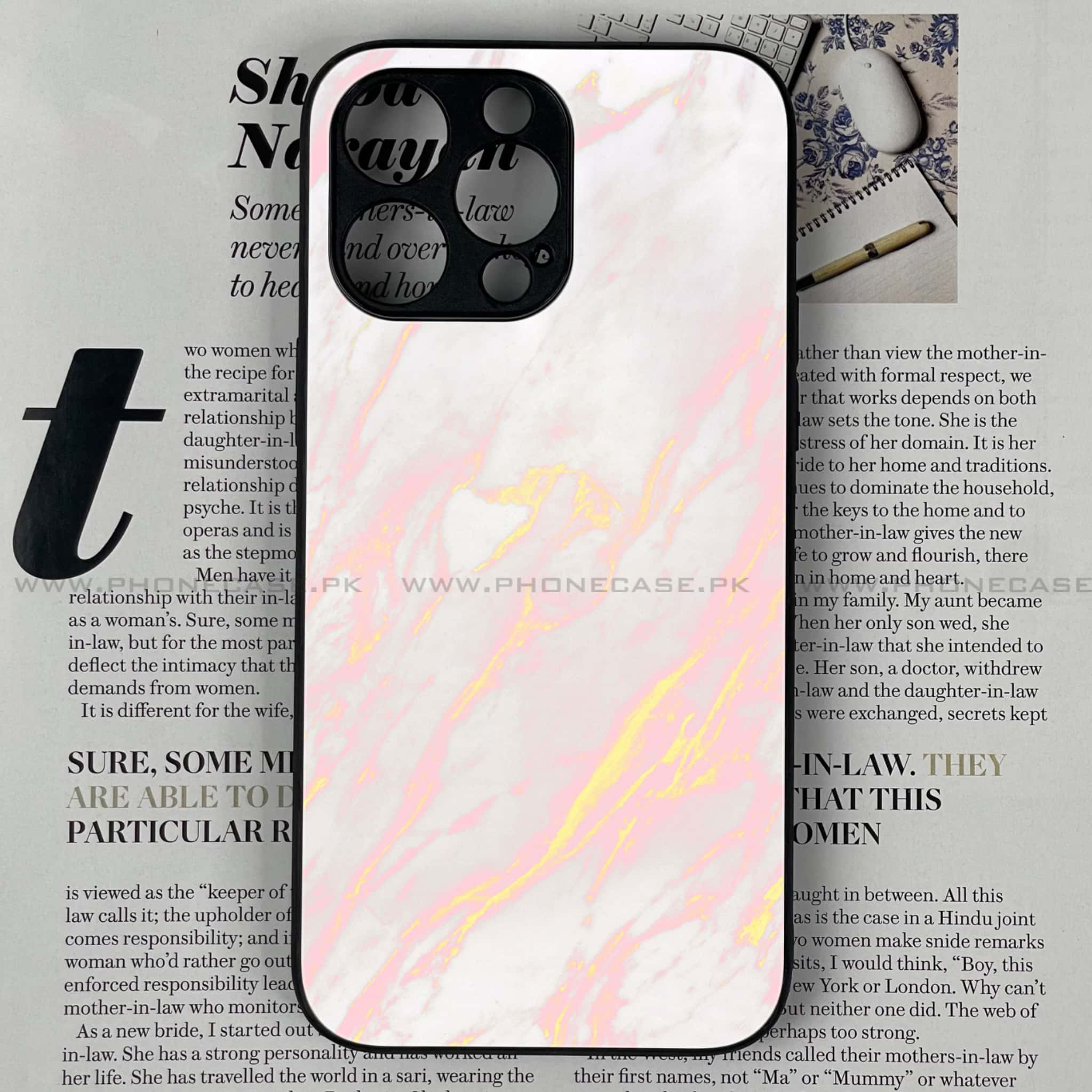 iPhone 14 Pro Max - Pink Marble Series - Premium Printed Glass soft Bumper shock Proof Case