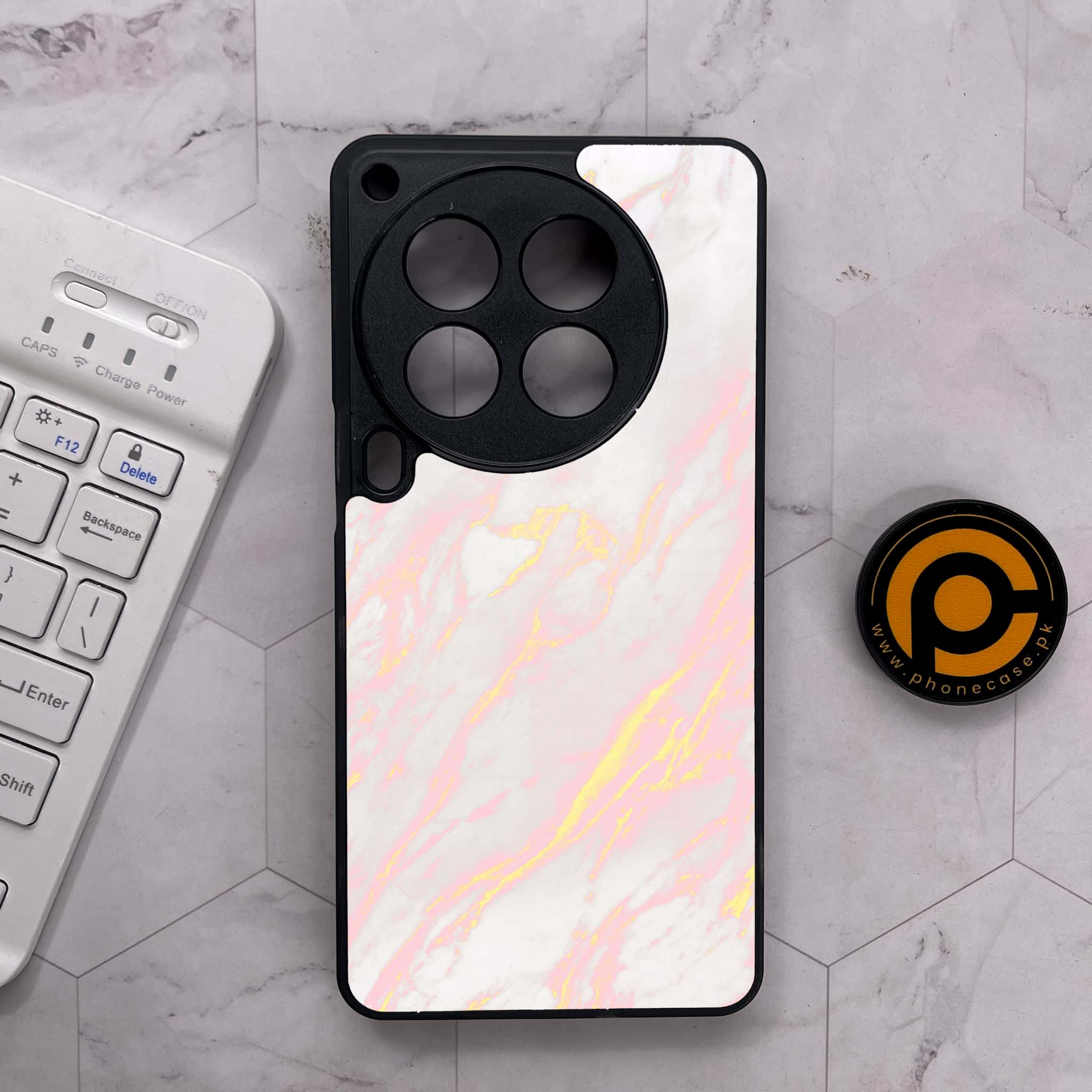 Tecno Camon 30 Premier - Pink Marble Series - Premium Metal Printed soft Bumper shock Proof Case