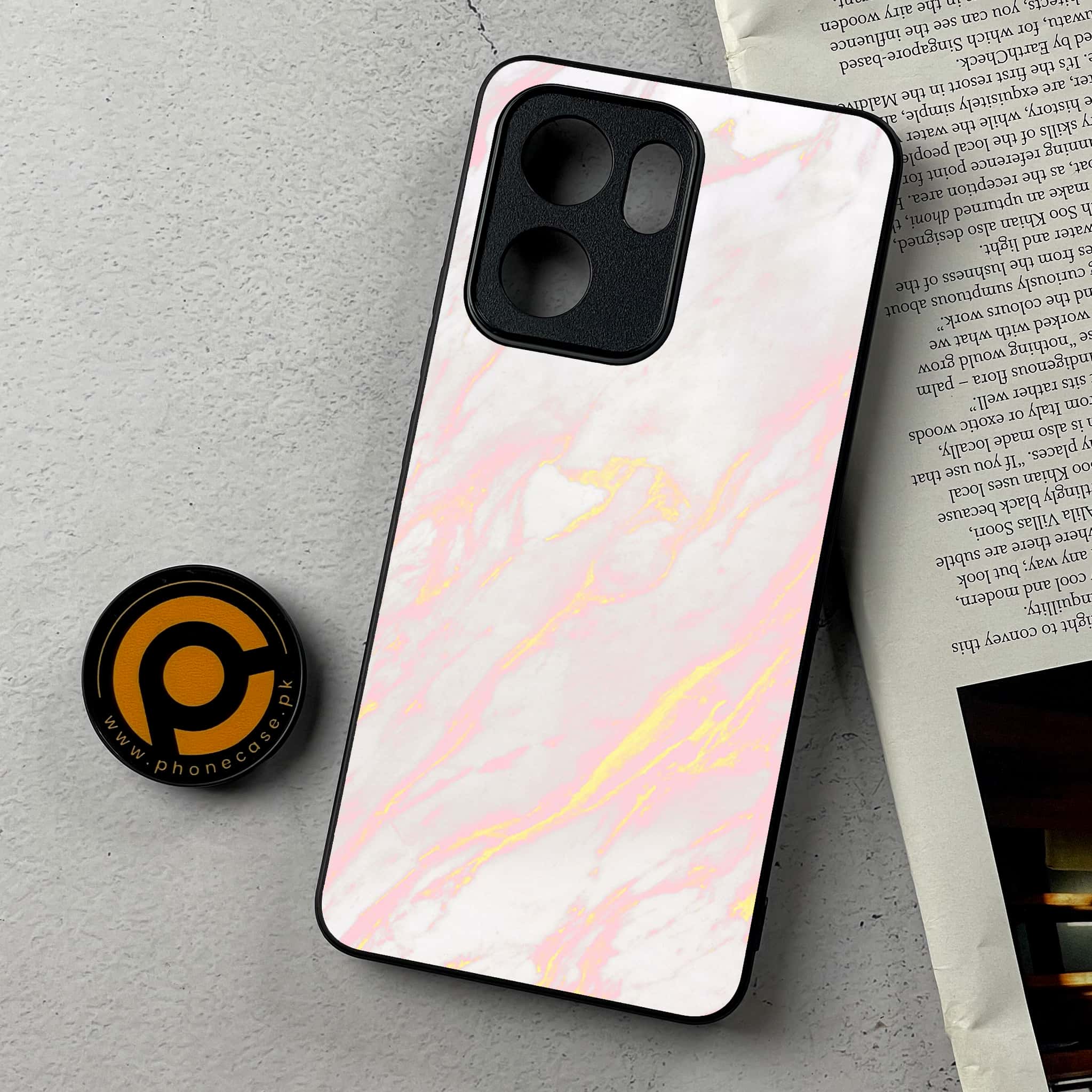 Oppo Reno 13F - Pink Marble Series - Premium Metal Printed Soft Bumper Shockproof Case