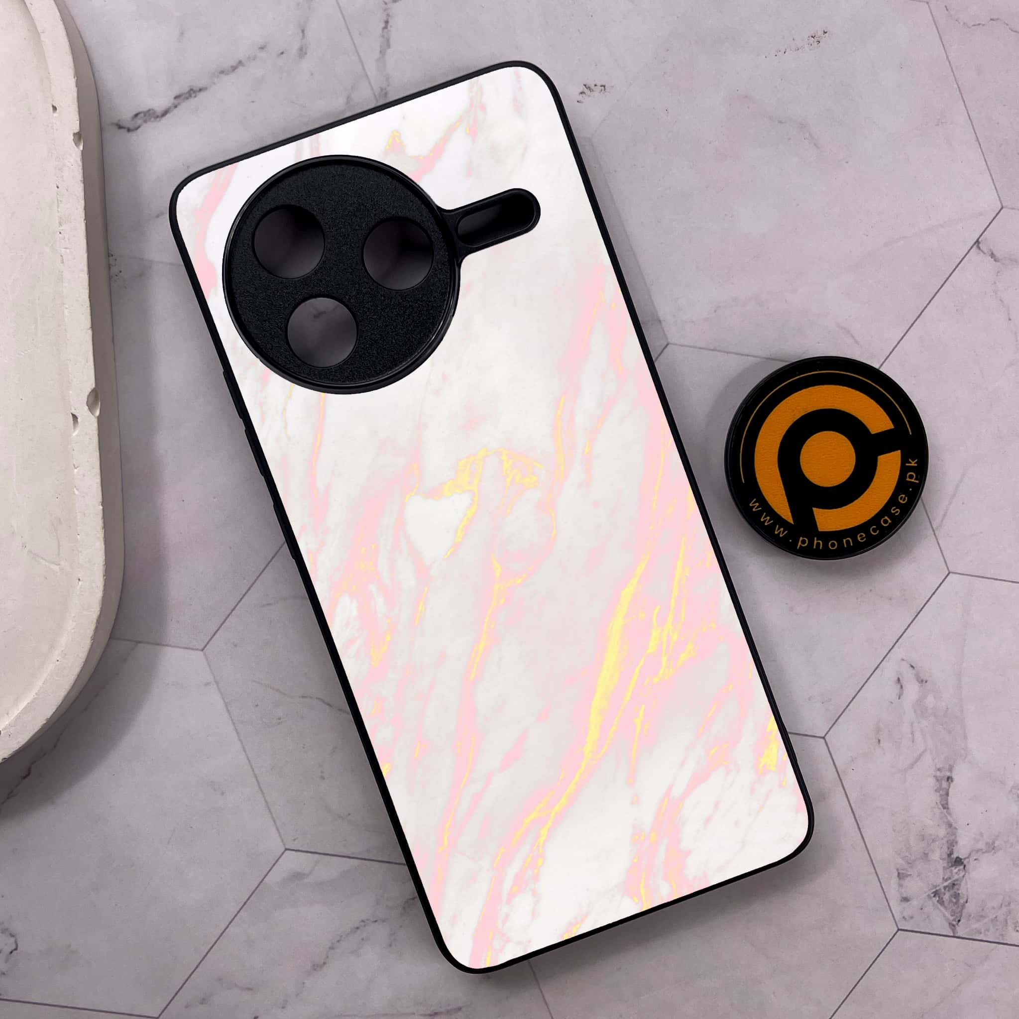 Xiaomi Poco F7 Pro 5G - Pink Marble Series - Premium Metal Printed soft Bumper shock Proof Case