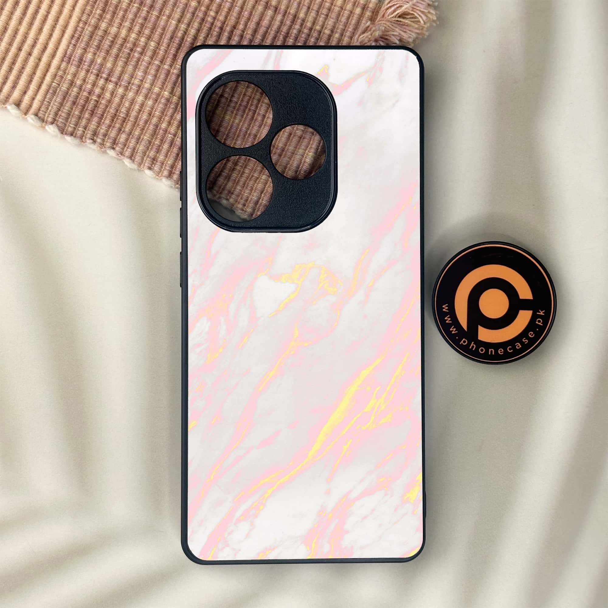 Realme GT 6 - Pink Marble Series - Premium Metal Printed soft Bumper shock Proof Case