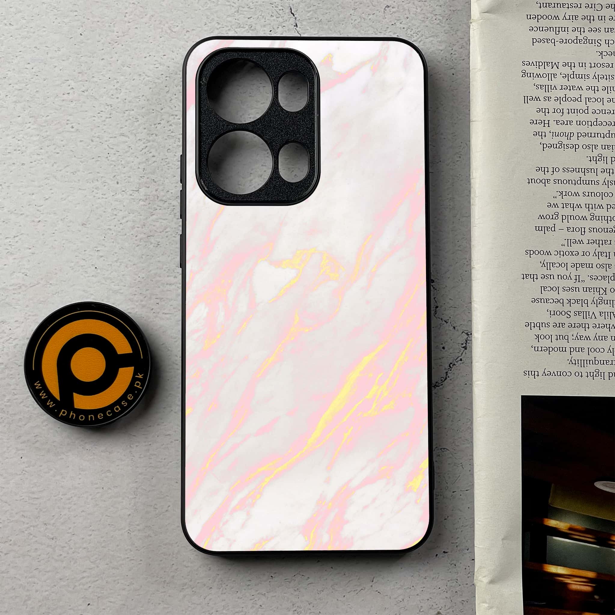 Oppo Reno 13 Pro - Pink Marble Series - Premium Metal Printed Soft Bumper Shockproof Case