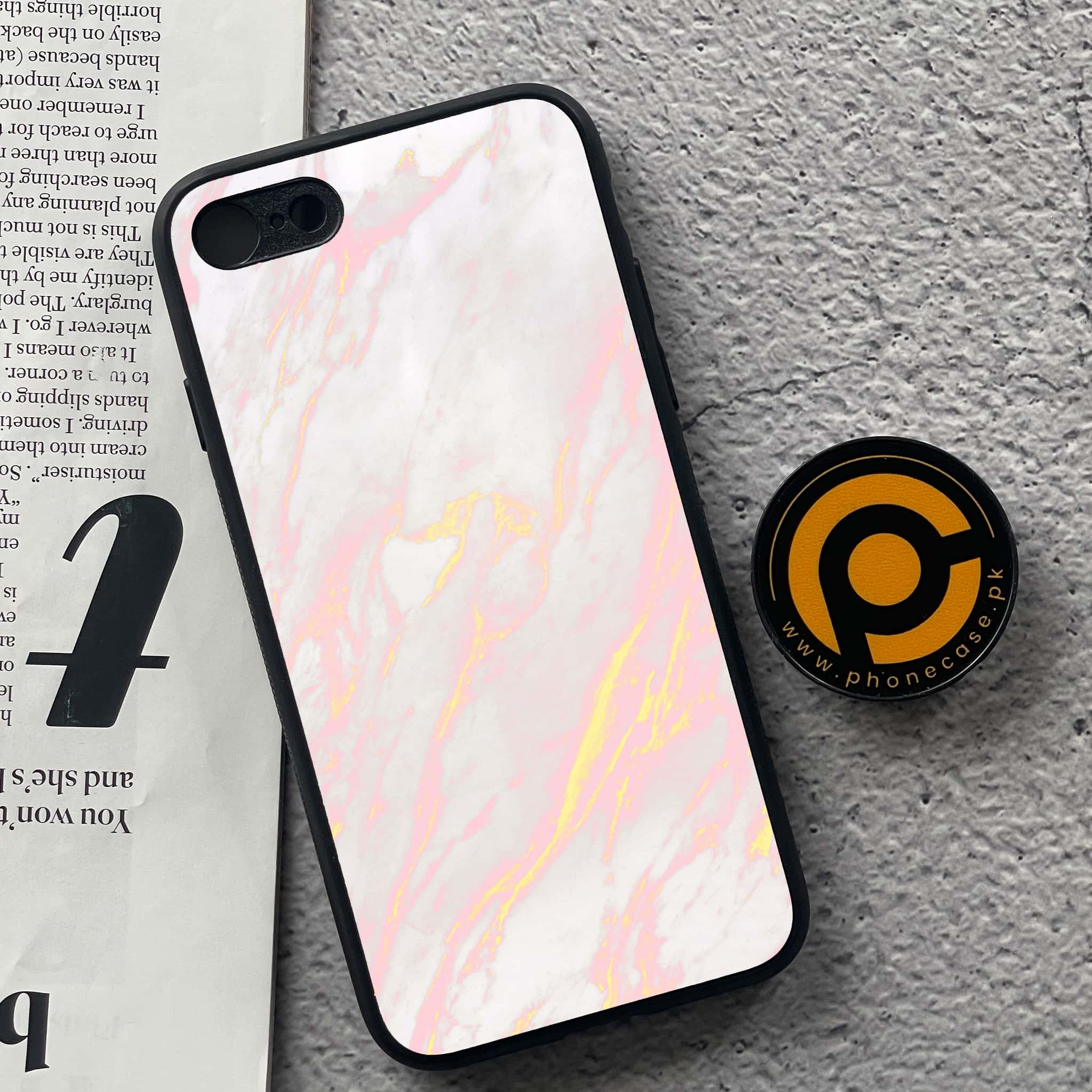 iPhone 7 / 8 - Pink Marble Series - Premium Printed Glass soft Bumper shock Proof Case