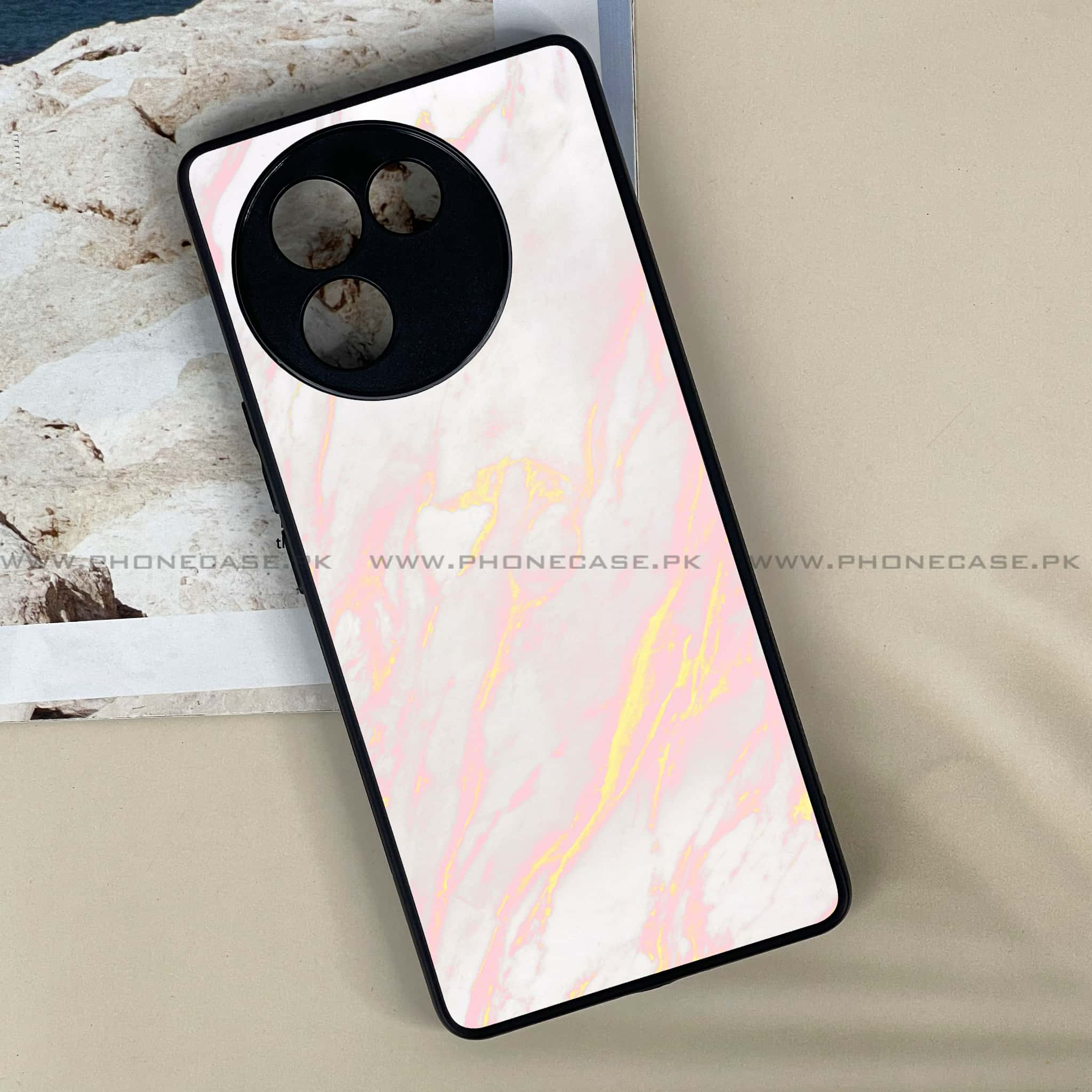 Vivo V30E - Pink Marble Series - Premium Printed Metal soft Bumper shock Proof Case