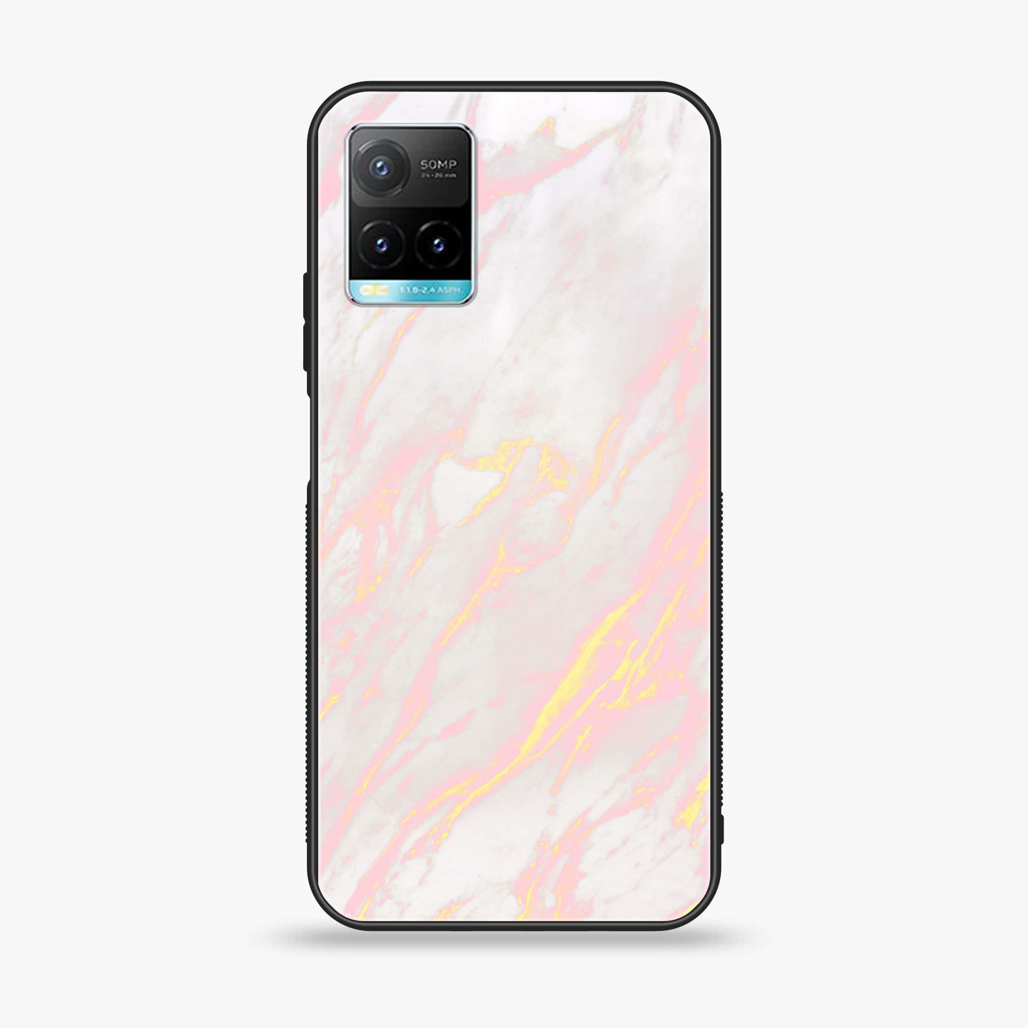 Vivo Y33T Pink Marble Series  Premium Printed Glass soft Bumper shock Proof Case