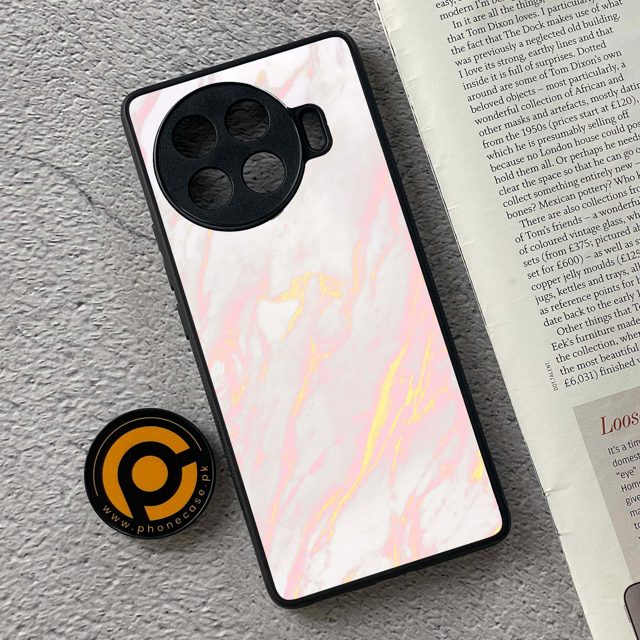 Tecno Spark 20 pro plus - Pink Marble Series - Premium Printed Glass soft Bumper shock Proof Case