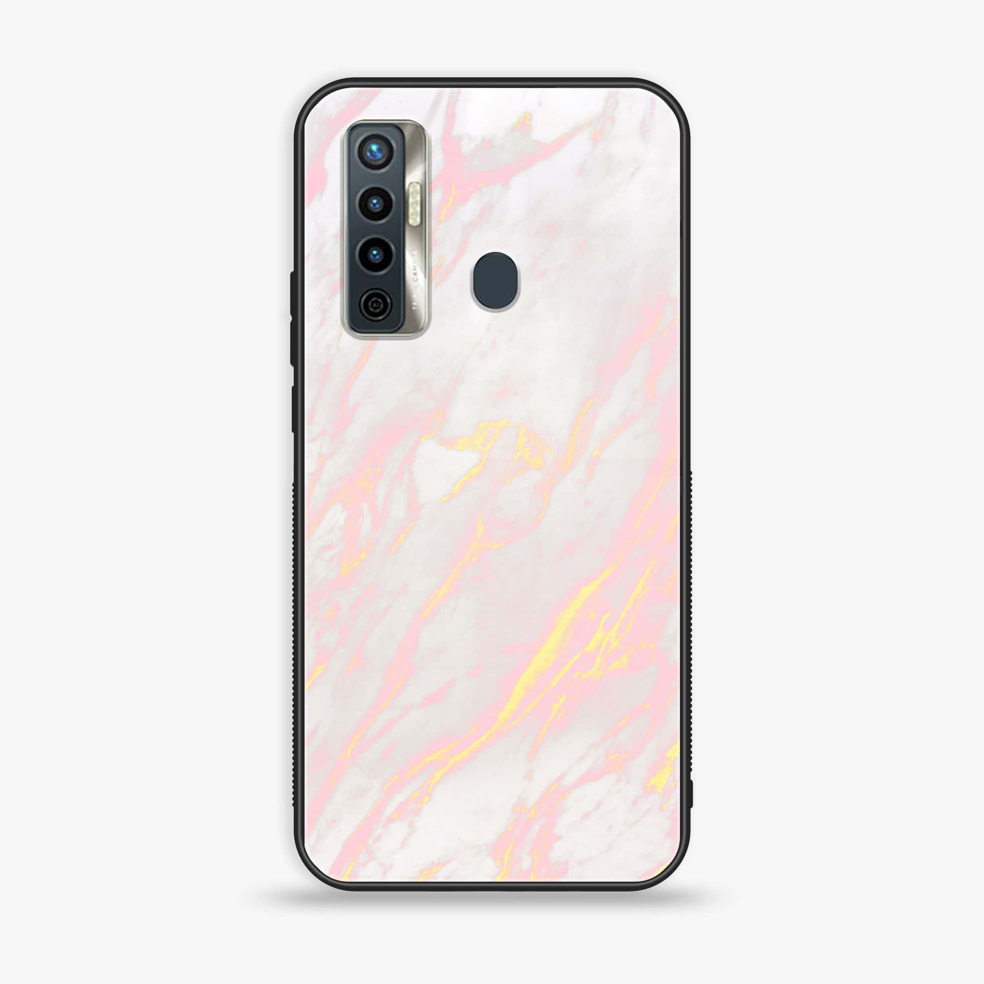 Tecno Camon 17 - Pink Marble Series - Premium Printed Glass soft Bumper shock Proof Case