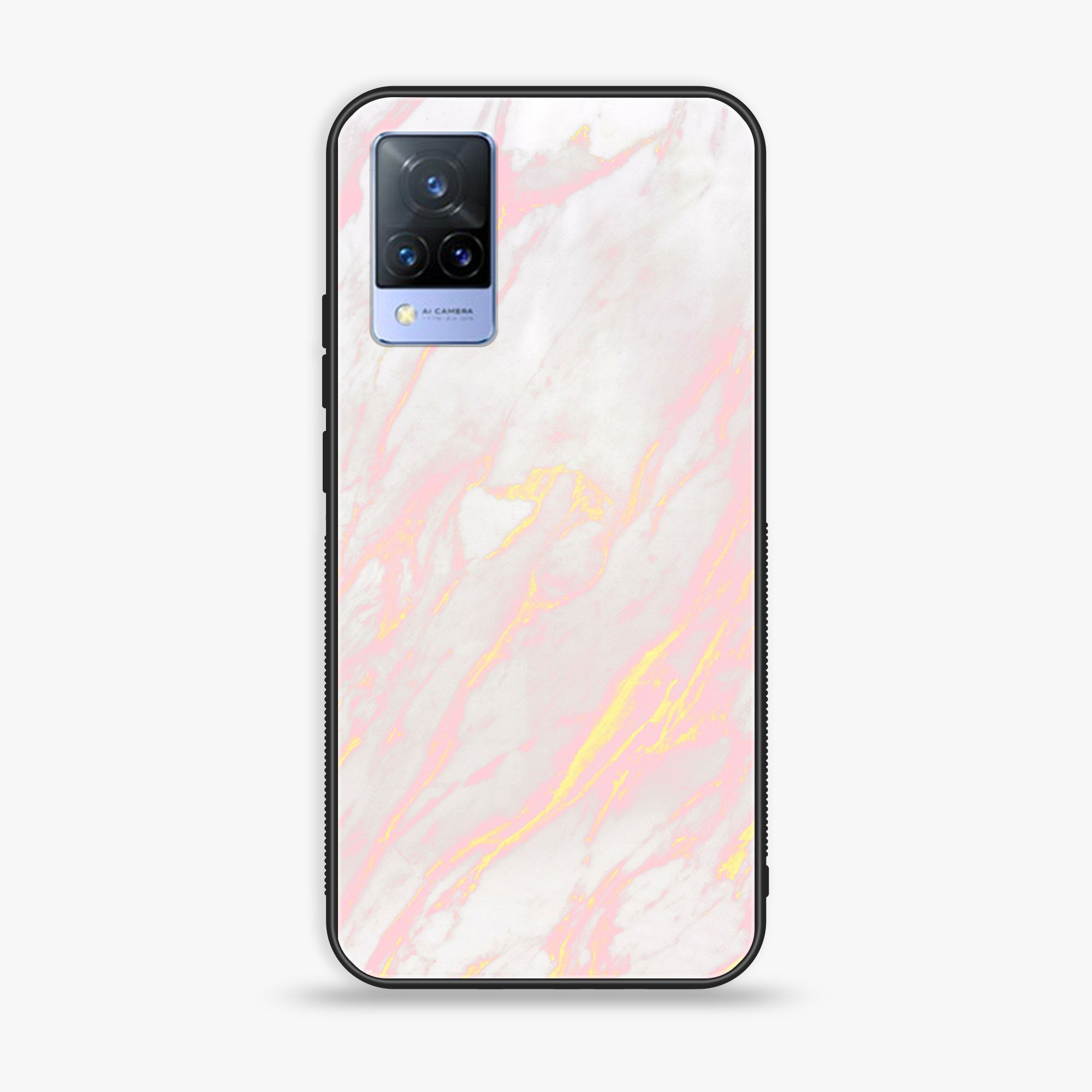 Vivo V21 - Pink Marble Series - Premium Printed Glass soft Bumper shock Proof Case