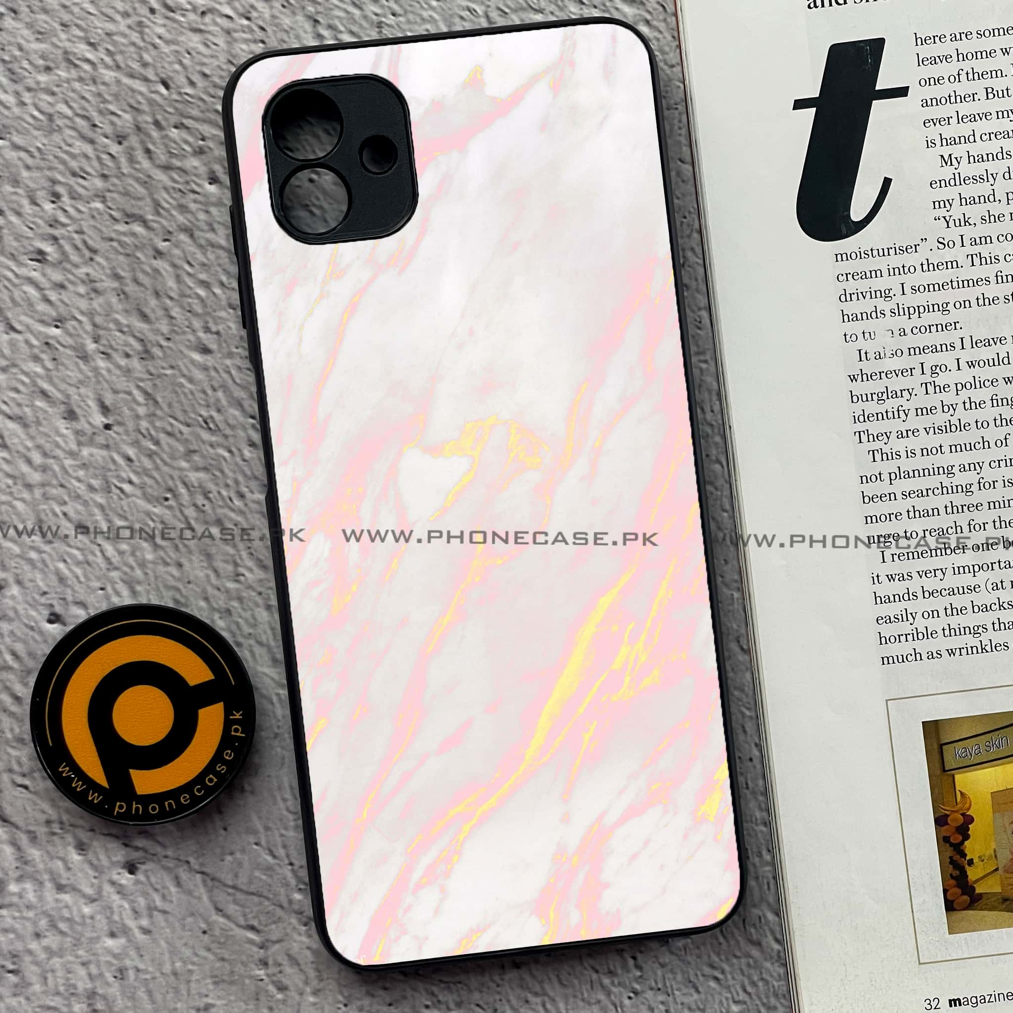 Samsung Galaxy A04 - Pink Marble Series - Premium Printed Glass soft Bumper shock Proof Case