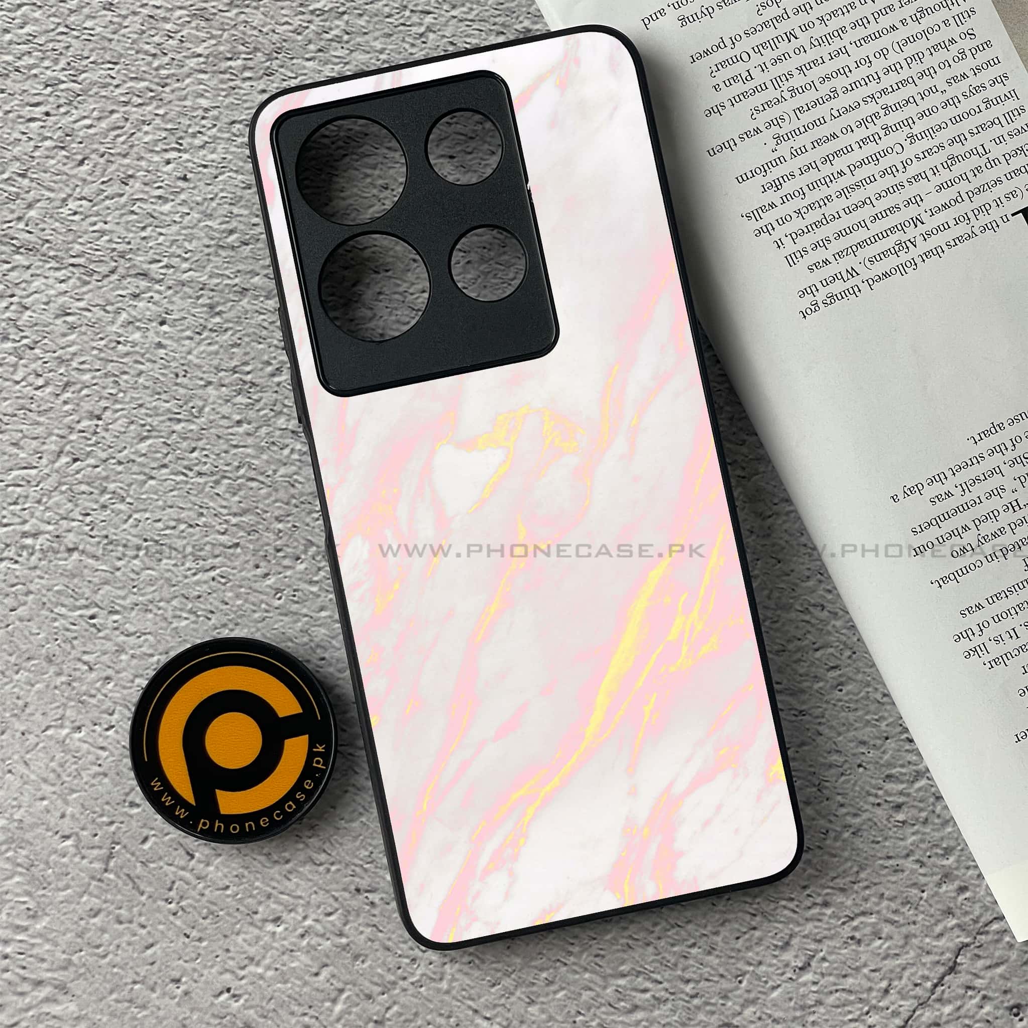 Infinix Note 30 - Pink Marble Series - Premium Printed Glass soft Bumper shock Proof Case