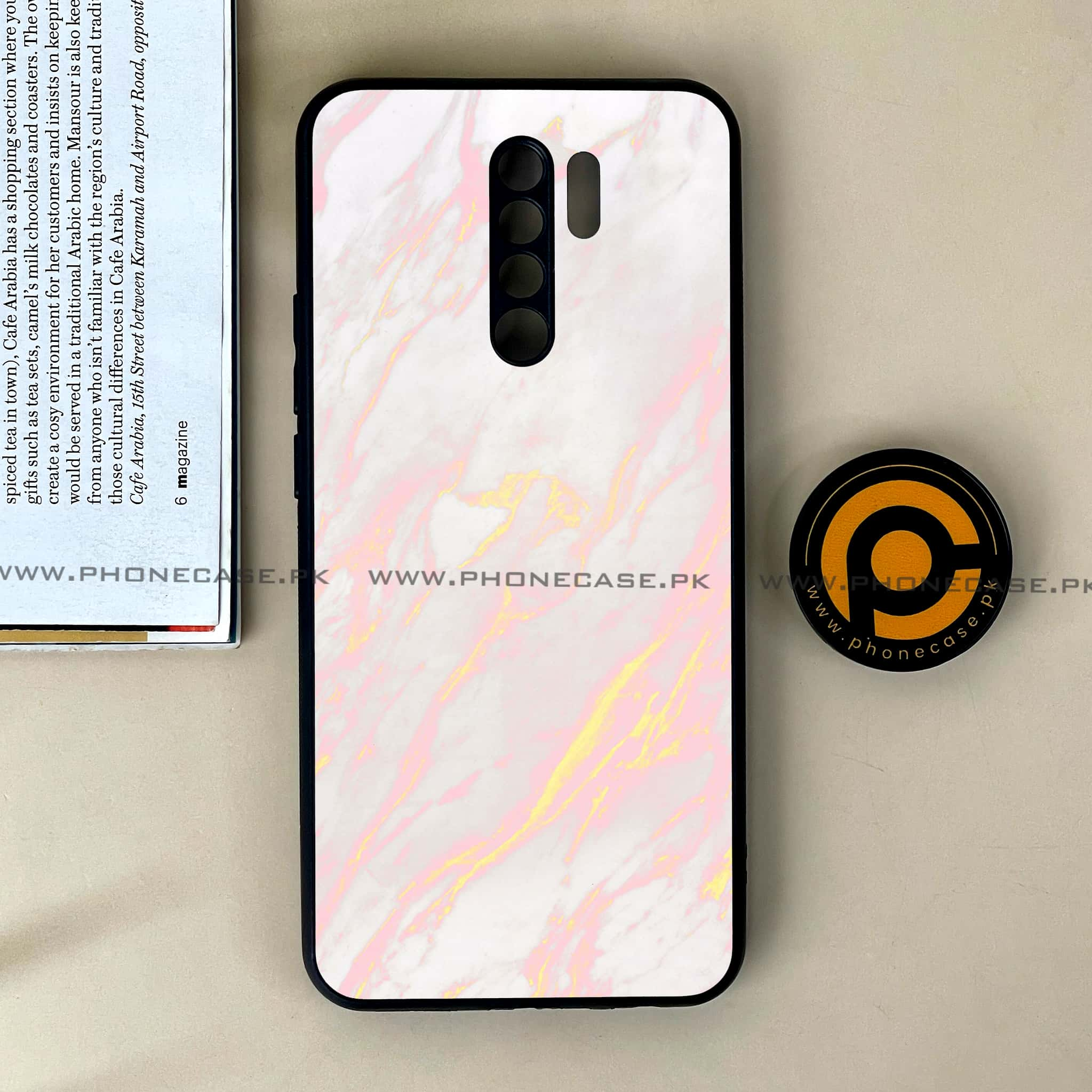 Xiaomi Redmi 9 - Pink Marble Series - Premium Printed Glass soft Bumper shock Proof Case