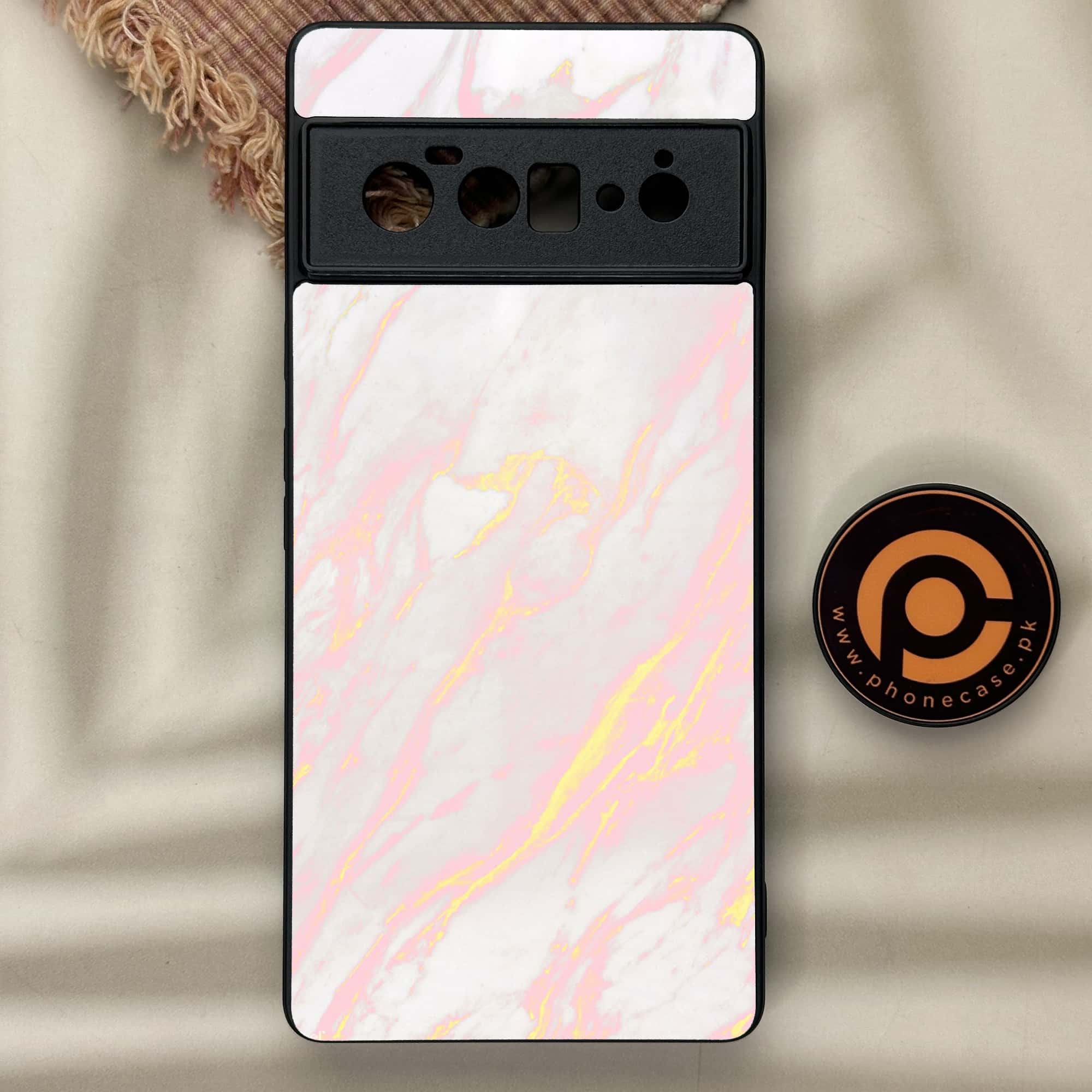 Google Pixel 6A - Pink Marble Series - Premium Metal Printed soft Bumper Shock Proof Case