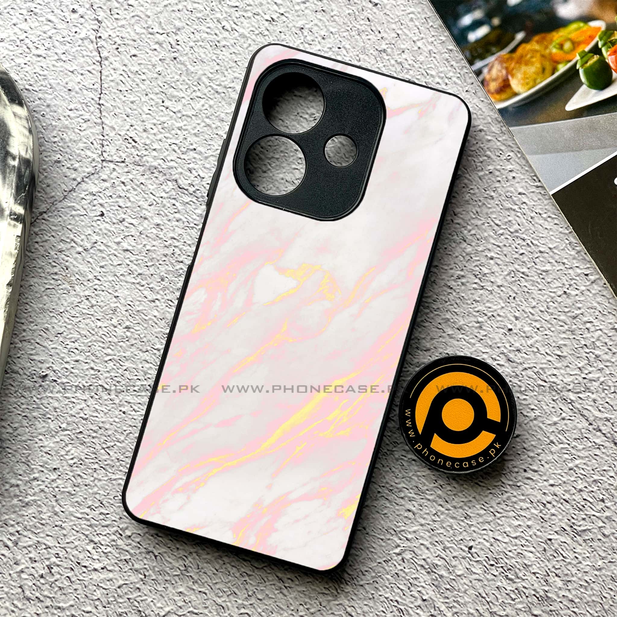 Oppo A5i - Pink Marble Series - Premium Metal Printed soft Bumper shock Proof Case