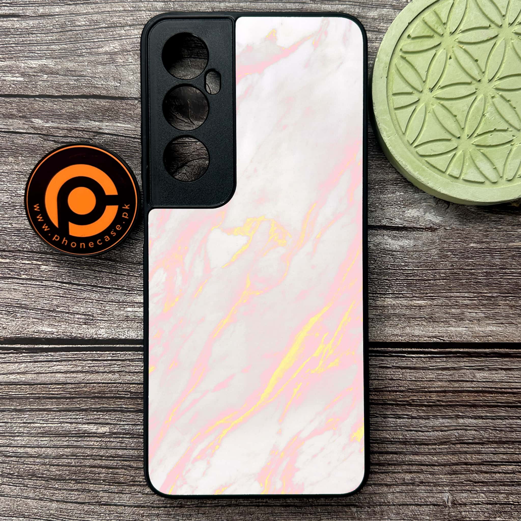 Realme C65  - Pink Marble Series - Premium Metal Printed soft Bumper shock Proof Case