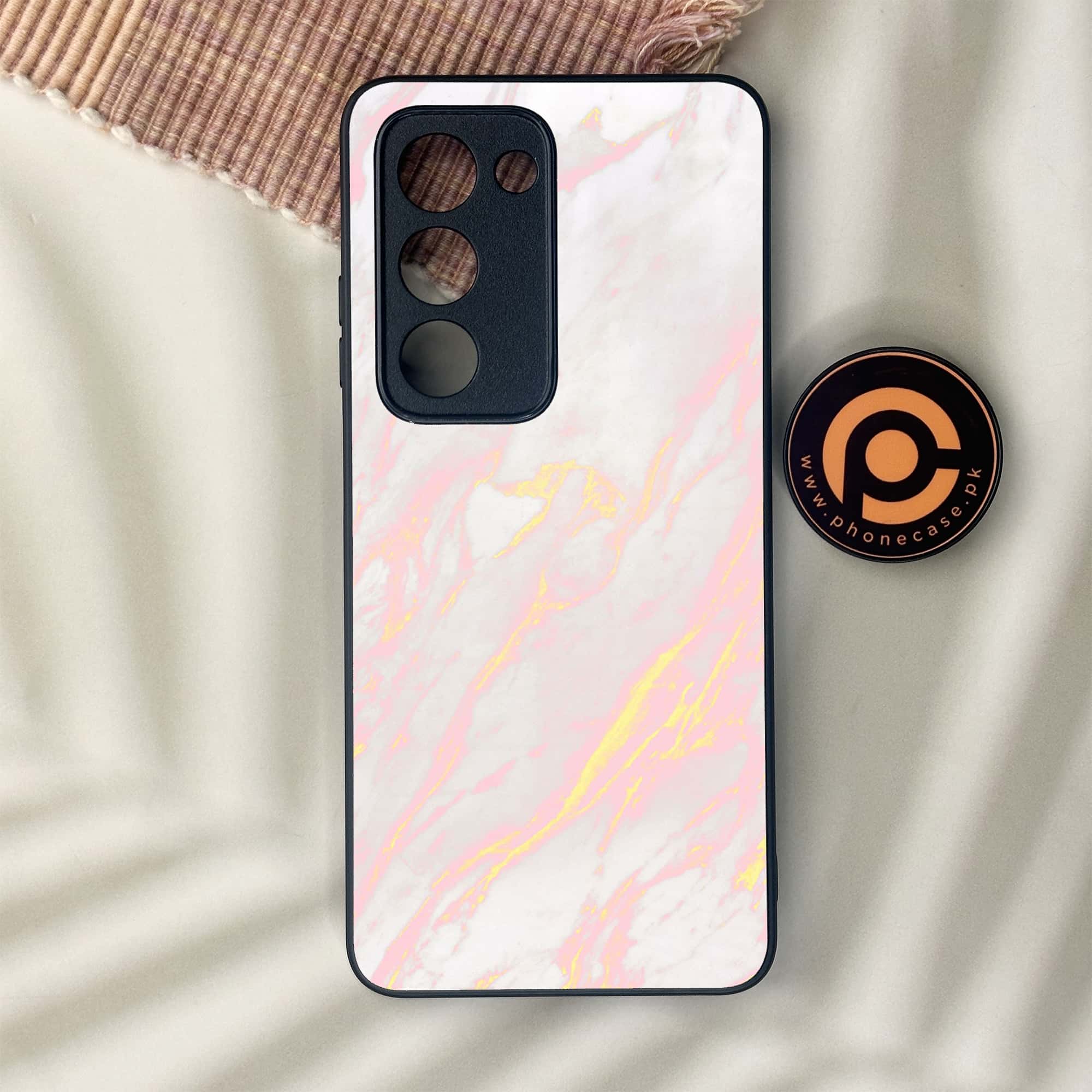 Oppo A5 2025 - Pink Marble Series - Premium Metal Printed soft Bumper shock Proof Case