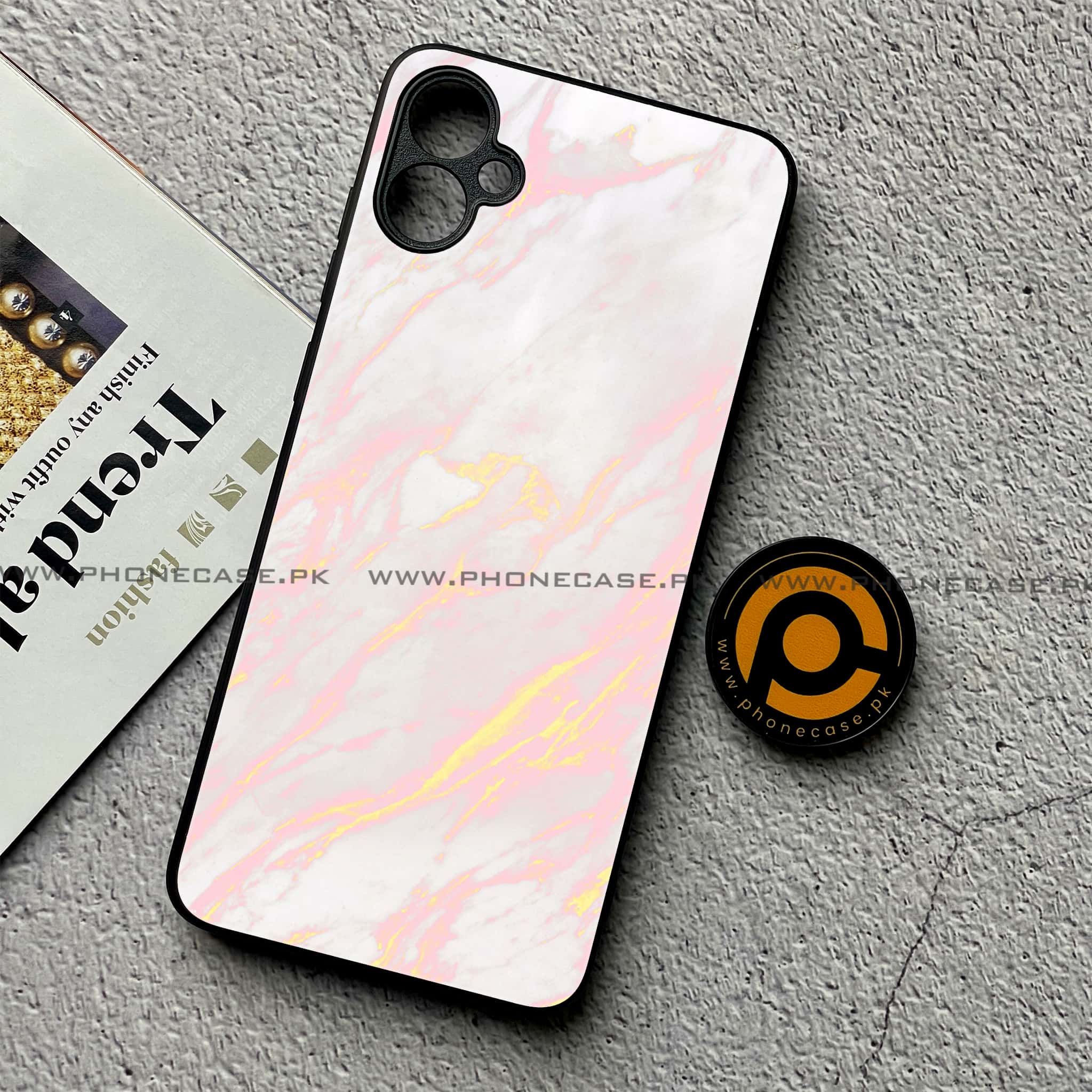Samsung Galaxy A05 - Pink Marble Series - Premium Metal Printed soft Bumper shock Proof Case