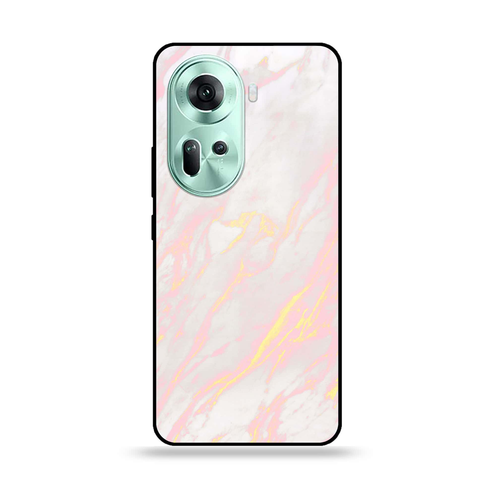 Oppo Reno 11 5G - Pink Marble Series - Premium Printed Glass soft Bumper shock Proof Case
