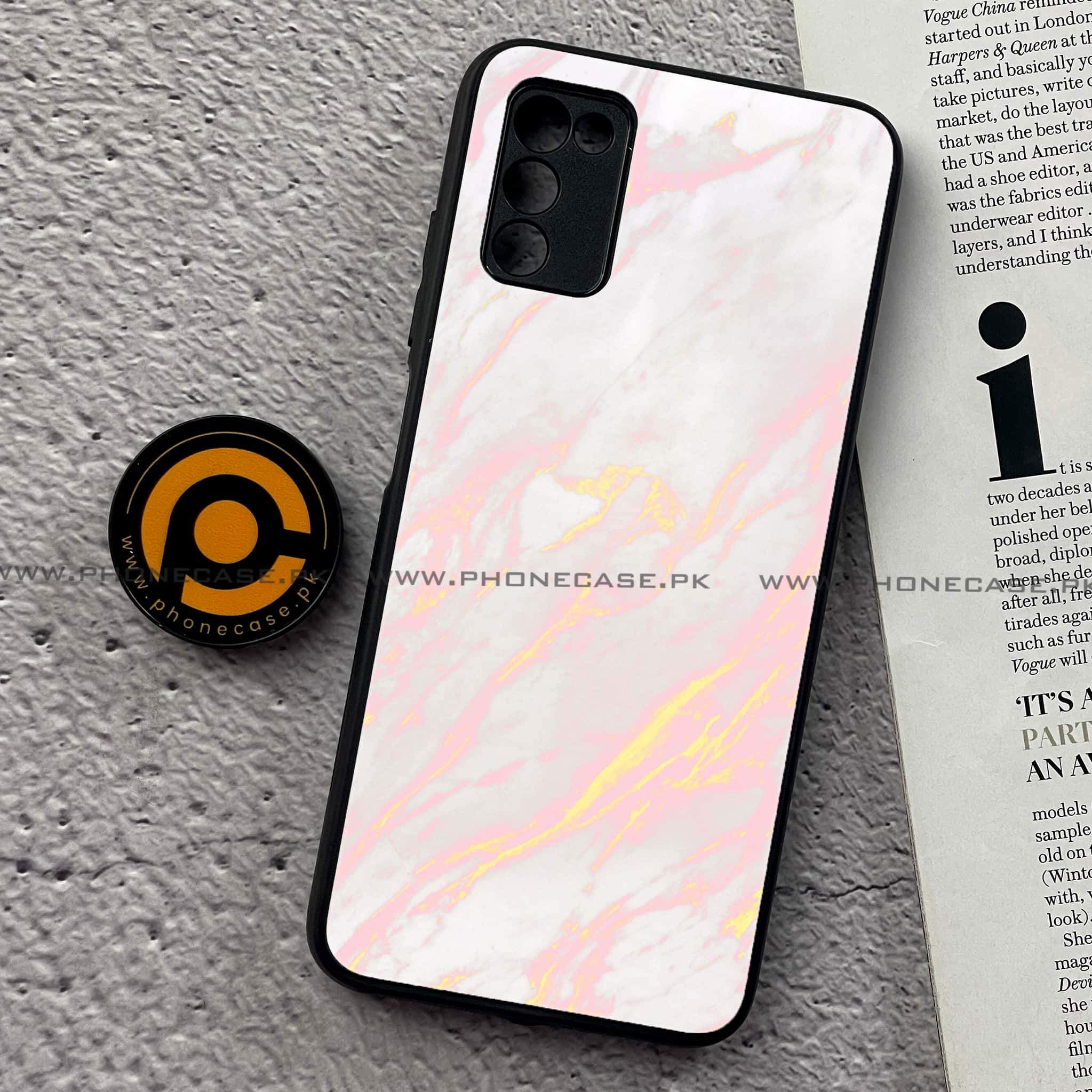 Samsung Galaxy A02s - Pink Marble Series - Premium Printed Metal soft Bumper shock Proof Case
