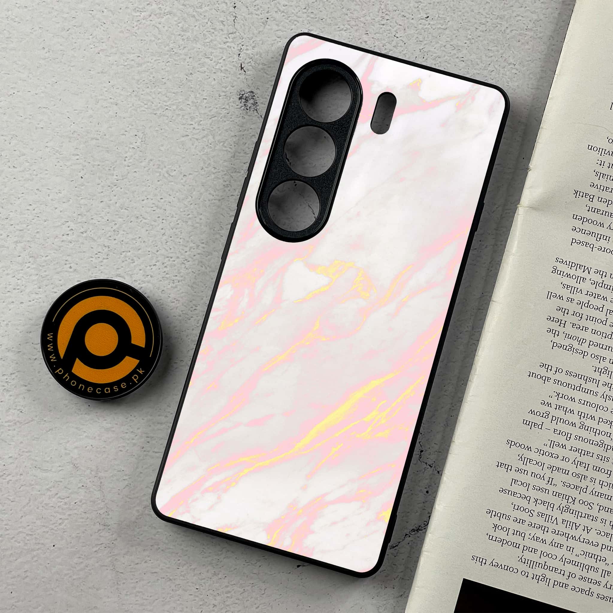 Tecno Camon 40 Pro - Pink Marble Series - Premium Metal Printed Soft Bumper Shockproof Case