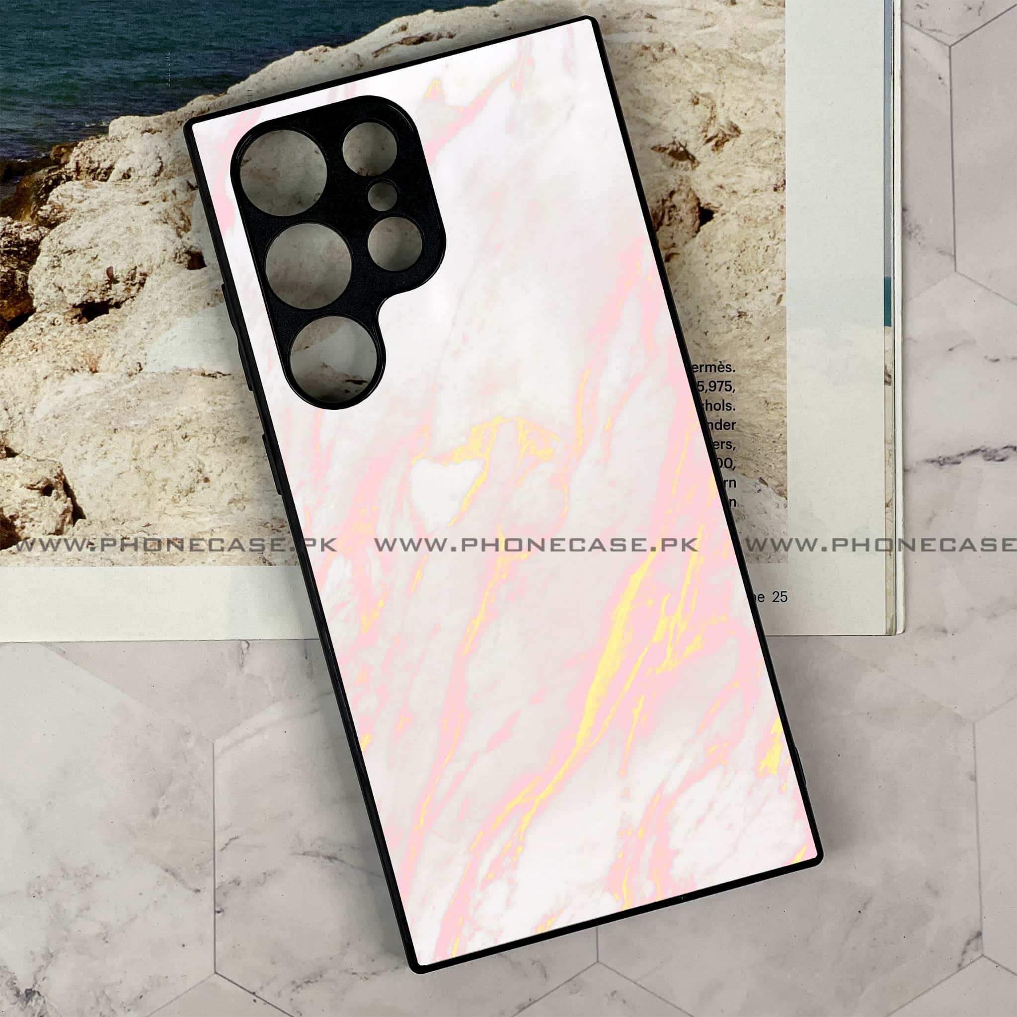 Samsung Galaxy S24 Ultra - Pink Marble Series - Premium Metal Printed soft Bumper shock Proof Case
