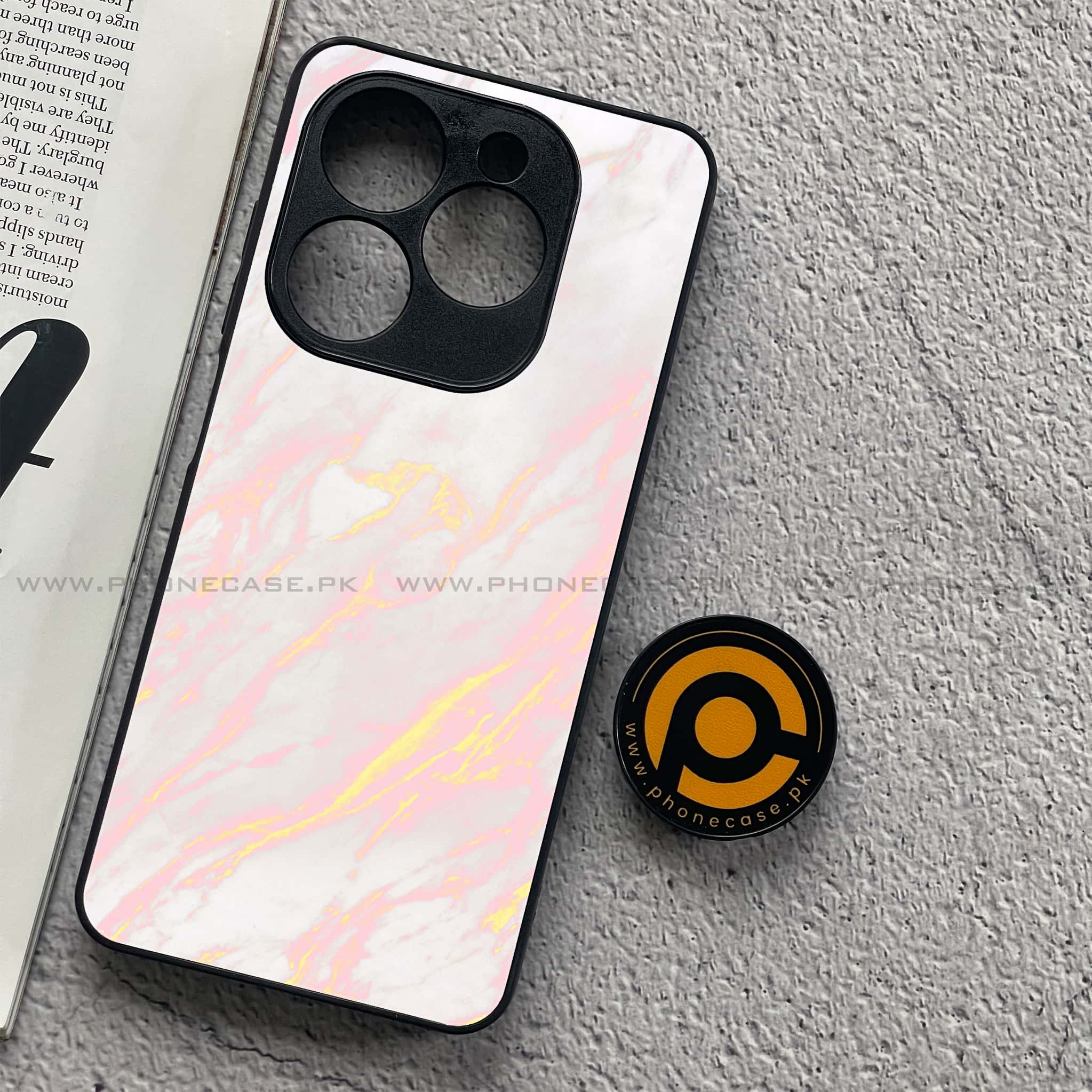 Infinix Smart 8 Pro - Pink Marble Series - Premium Metal Printed soft Bumper shock Proof Case