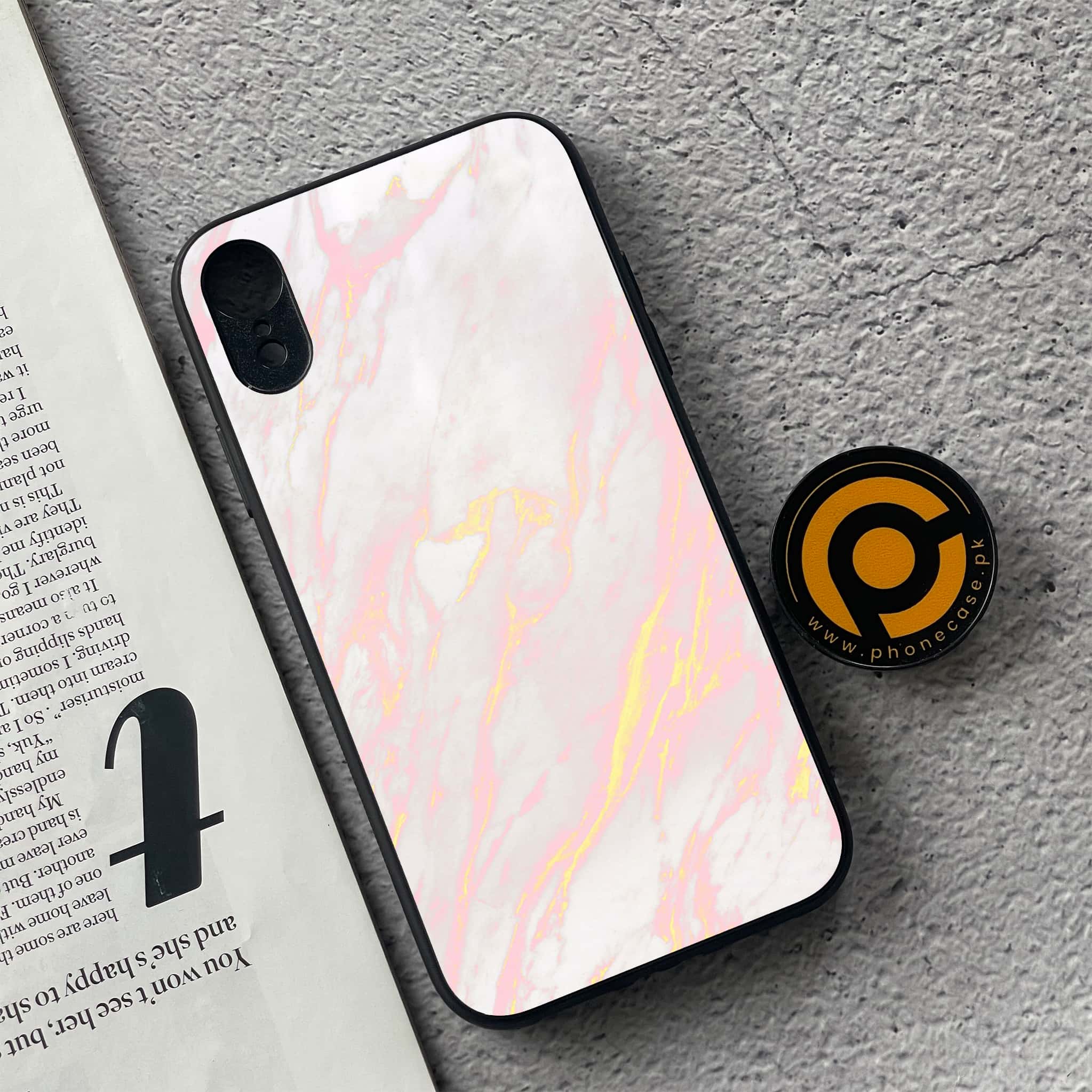 iPhone XR - Pink Marble Series - Premium Metal Printed soft Bumper shock Proof Case