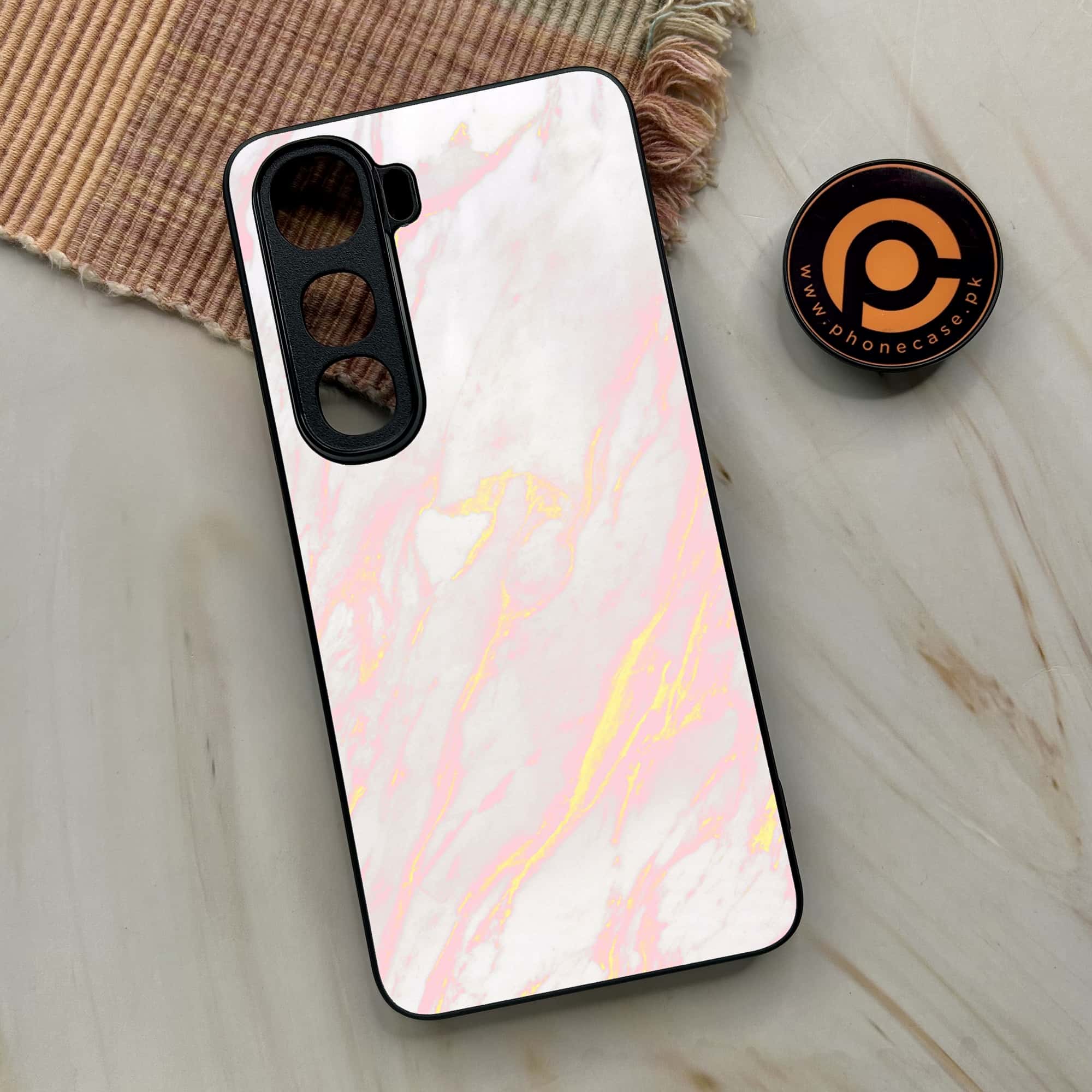 Vivo Y400 - Pink Marble Series - Premium Metal Printed soft Bumper shock Proof Case