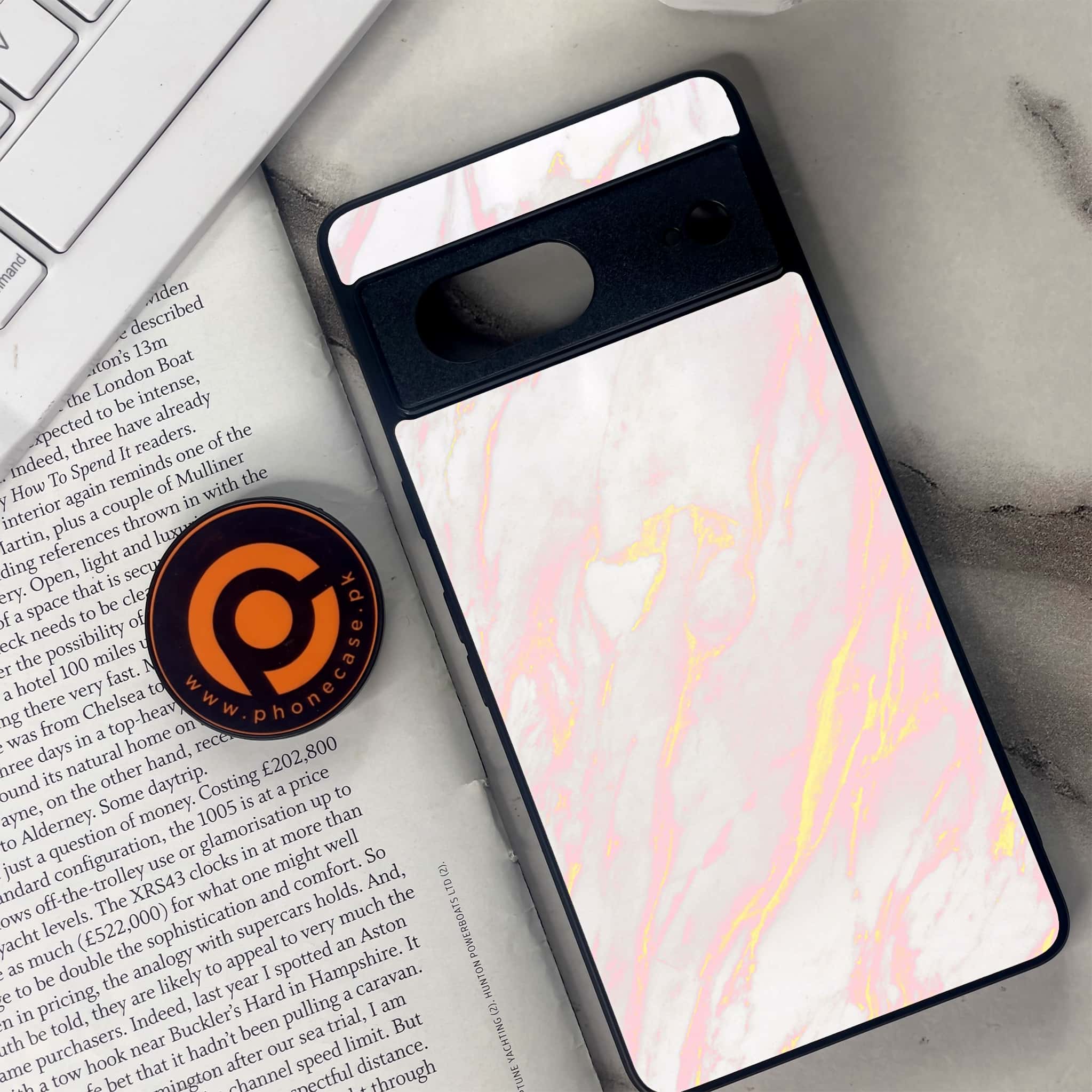 Google Pixel 7 - Pink Marble Series - Premium Metal Printed soft Bumper Shock Proof Case