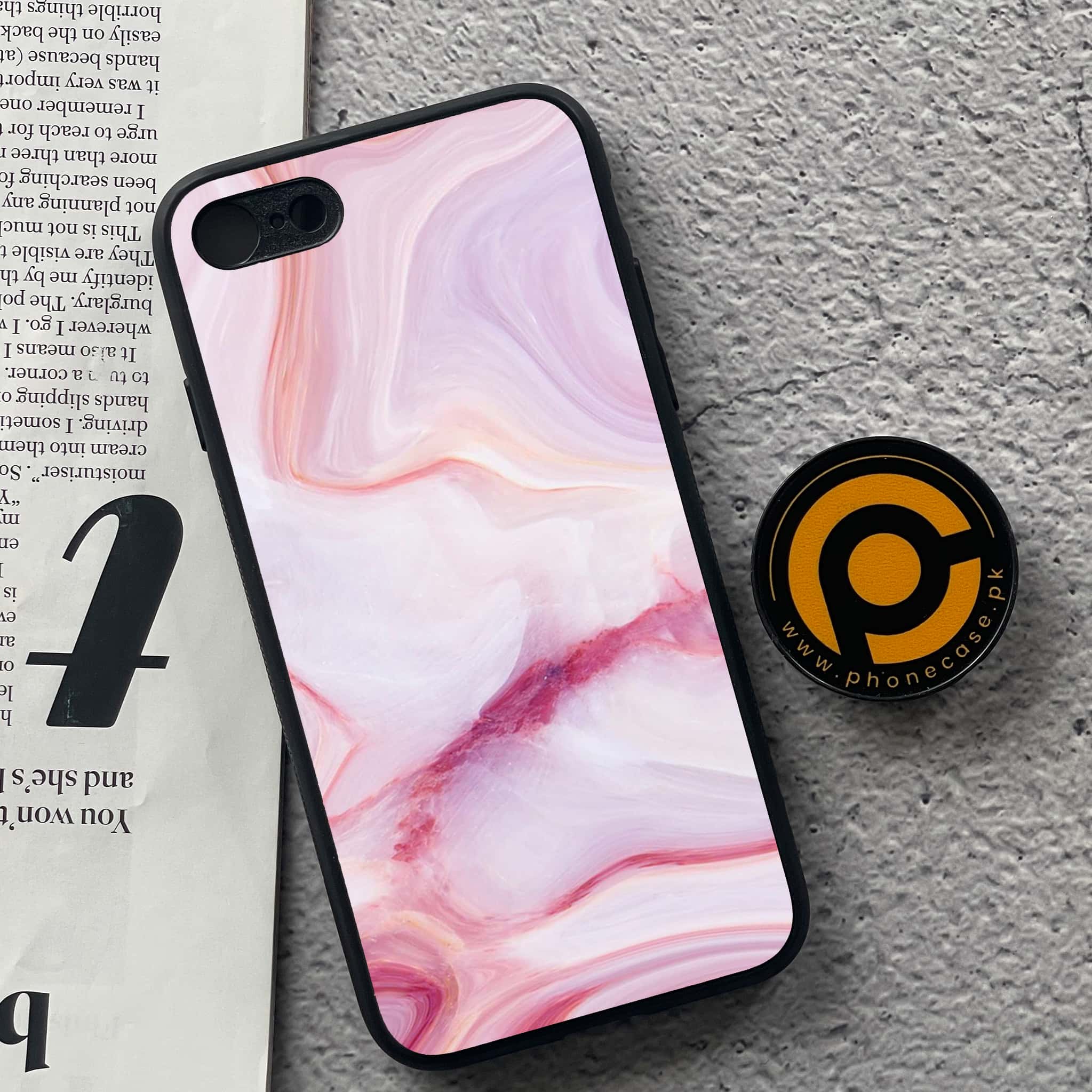 iPhone 7 / 8 - Pink Marble Series - Premium Printed Glass soft Bumper shock Proof Case