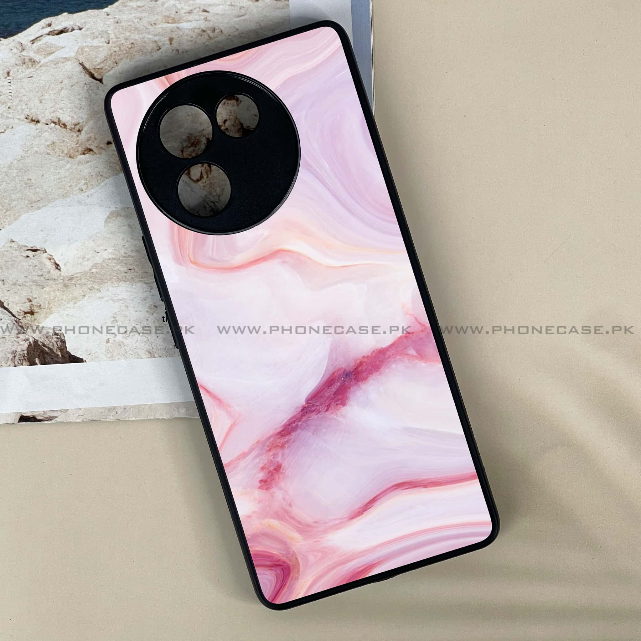 Vivo V30E - Pink Marble Series - Premium Printed Metal soft Bumper shock Proof Case