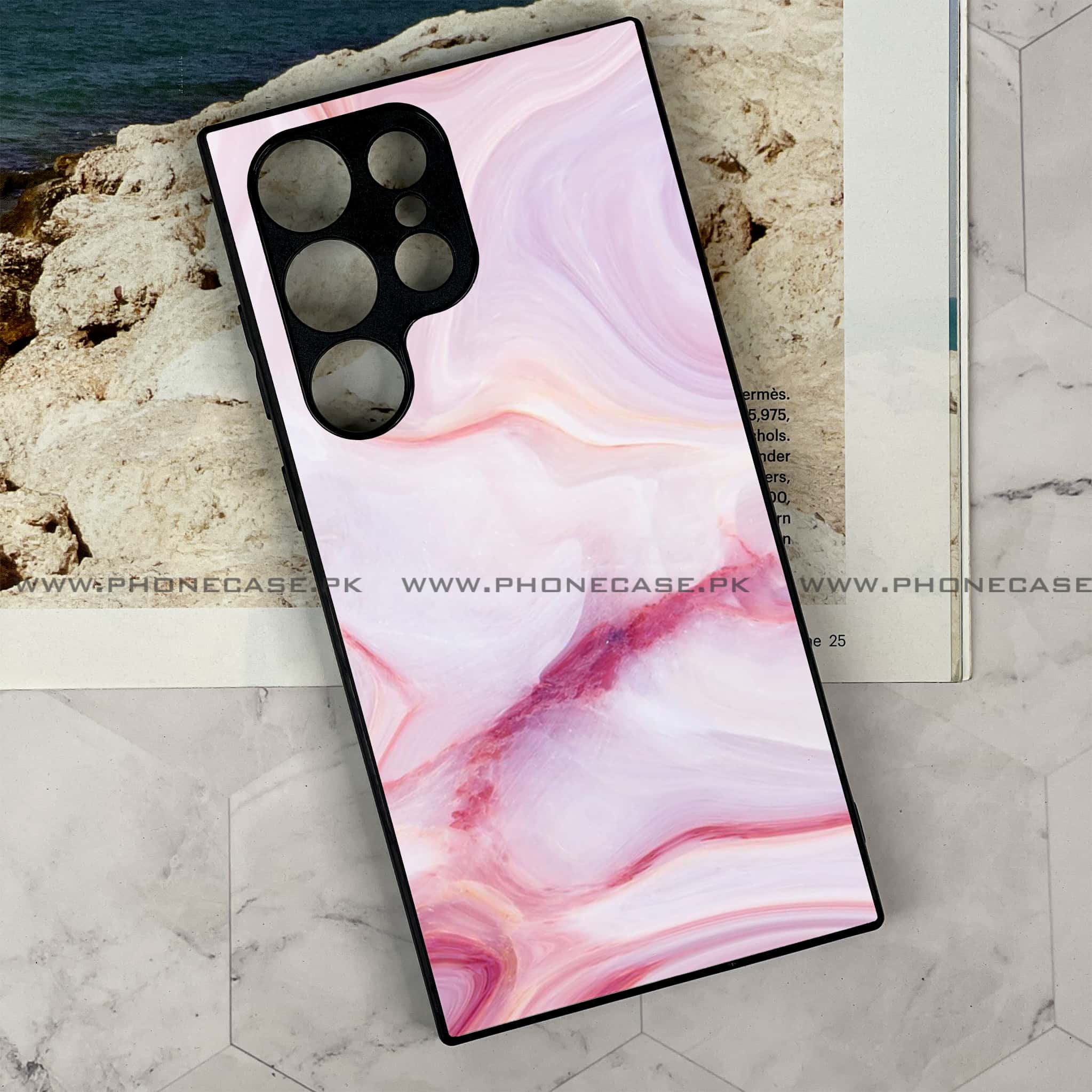 Samsung Galaxy S24 Ultra - Pink Marble Series - Premium Metal Printed soft Bumper shock Proof Case