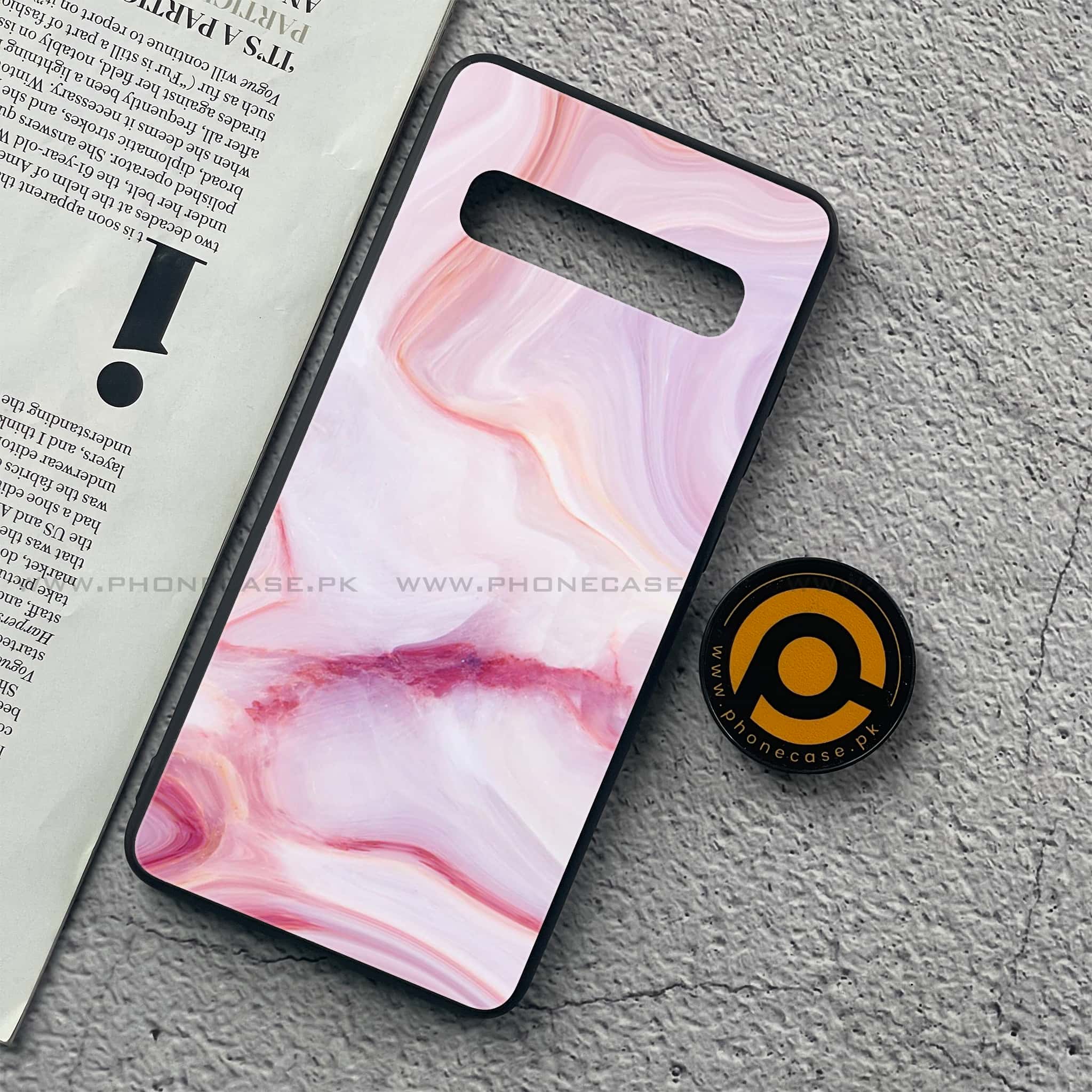 Samsung Galaxy S10 5G - Pink Marble Series - Premium Printed Glass soft Bumper shock Proof Case