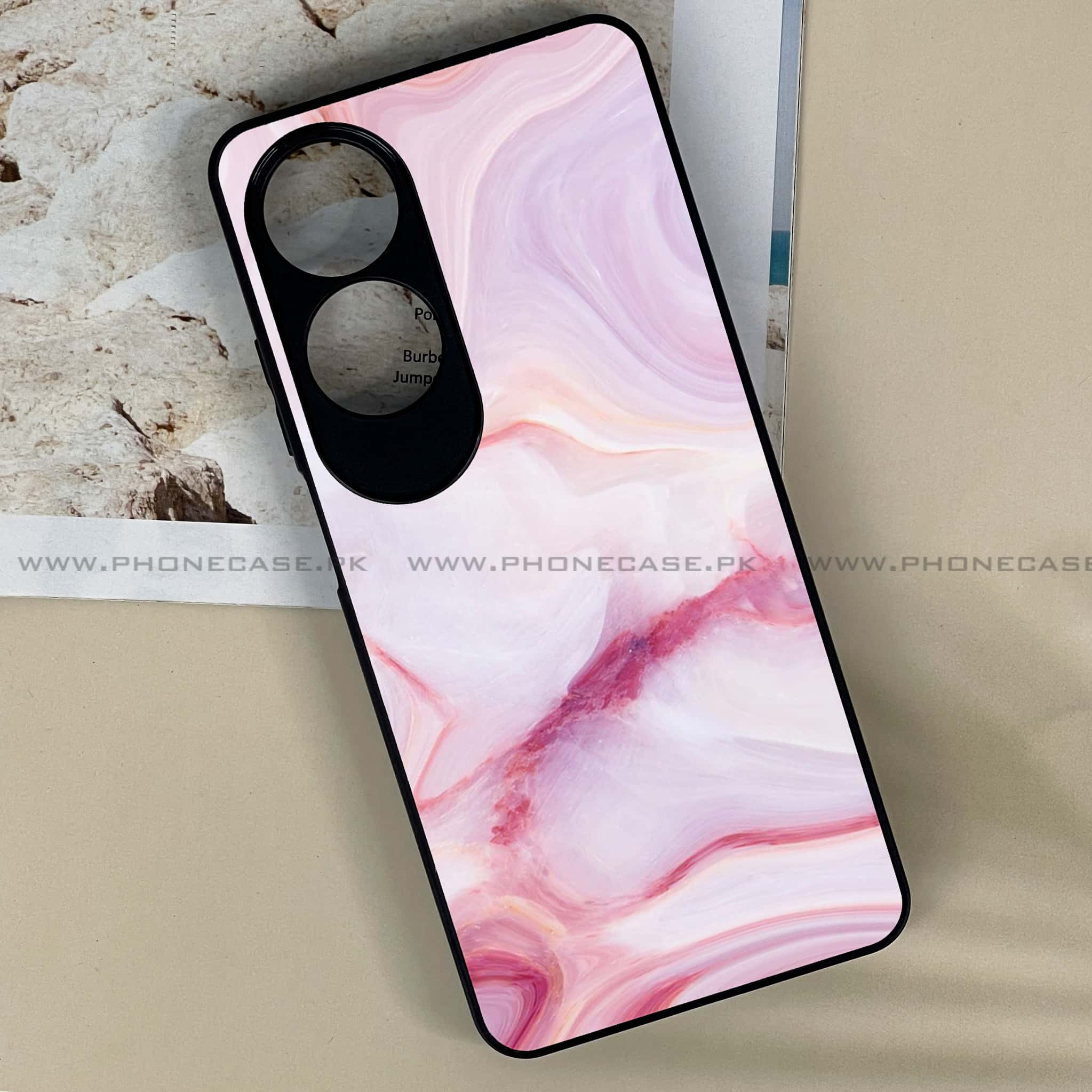 Oppo A60 - Pink Marble Series - Premium Printed Metal soft Bumper shock Proof Case