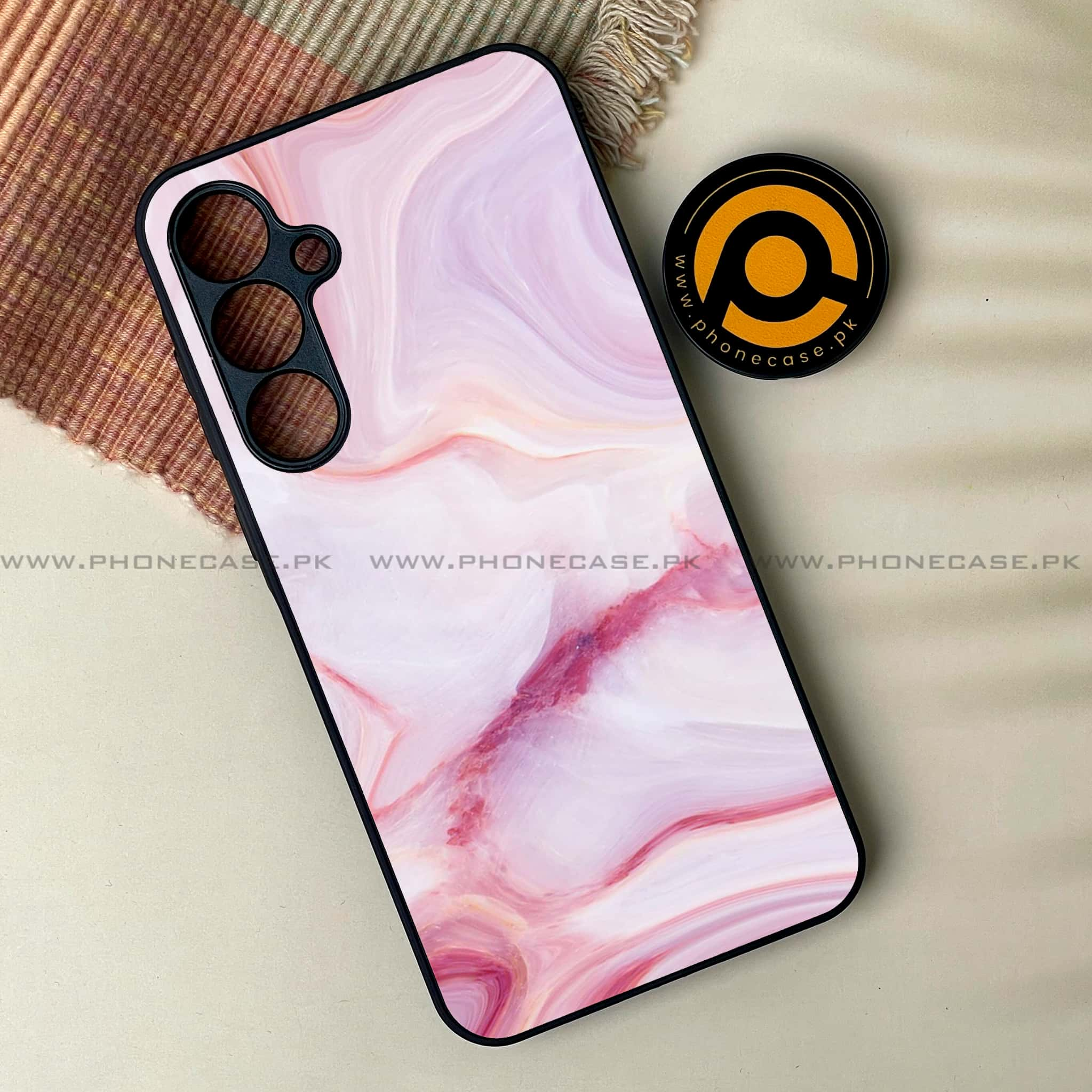 Galaxy A55 5G - Pink Marble Series -  Premium Printed Metal soft Bumper shock Proof Case