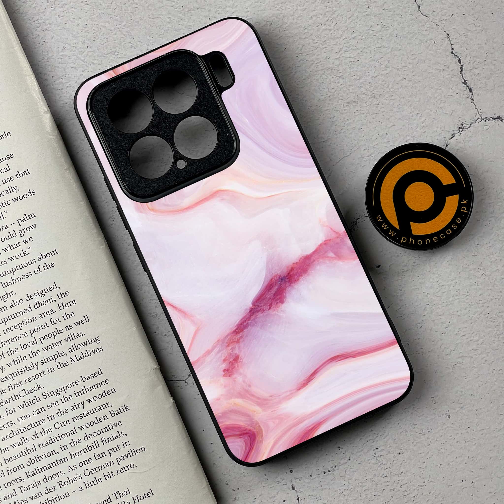 Xiaomi 15 - Pink Marble Series- Premium Metal Printed soft Bumper shock Proof Case