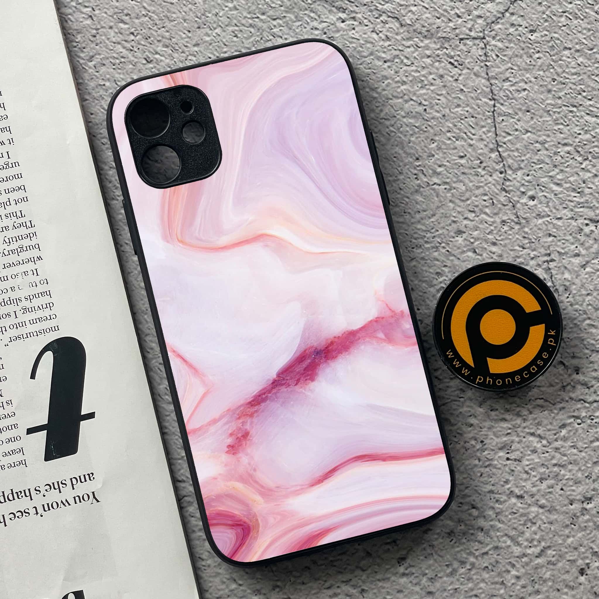 iPhone 11  Pink Marble Series Premium Printed Glass soft Bumper shock Proof Case