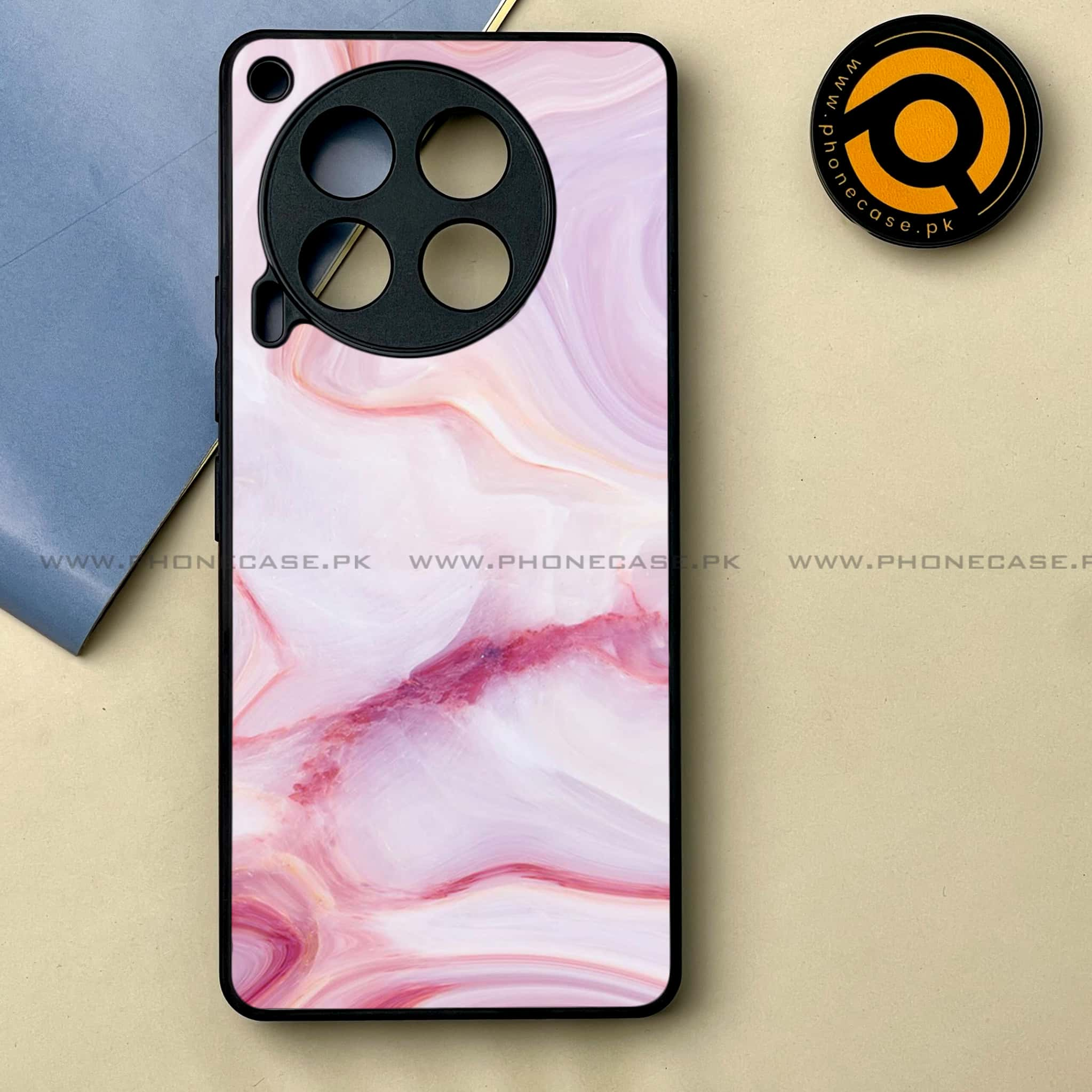 Tecno Camon 30 - Pink Marble Series -  Premium Printed Metal soft Bumper shock Proof Case