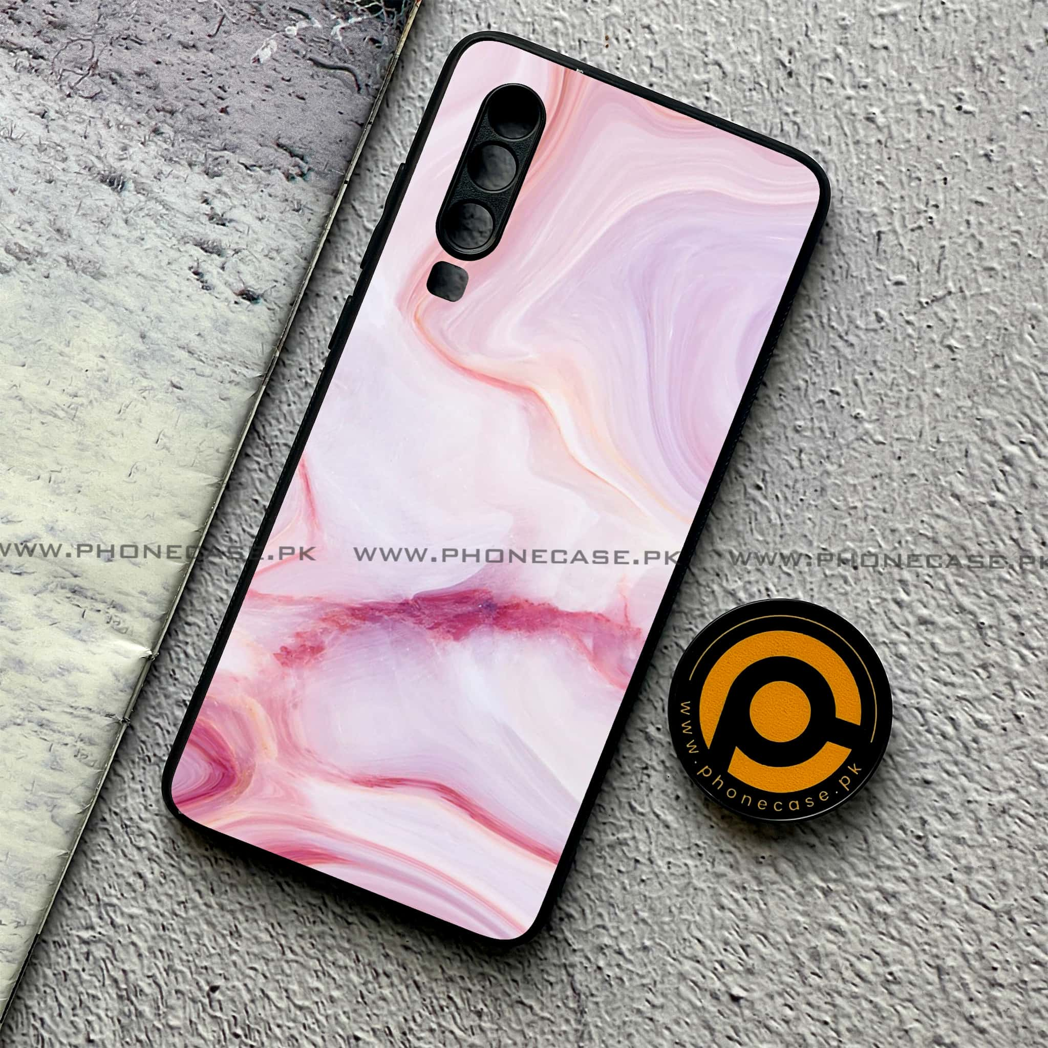 Huawei P30 - Pink Marble Series - Premium Printed Glass soft Bumper shock Proof Case