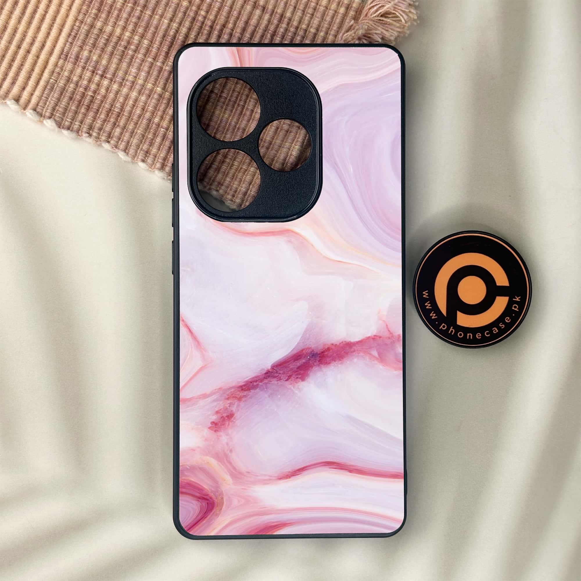 Realme GT 6 - Pink Marble Series - Premium Metal Printed soft Bumper shock Proof Case