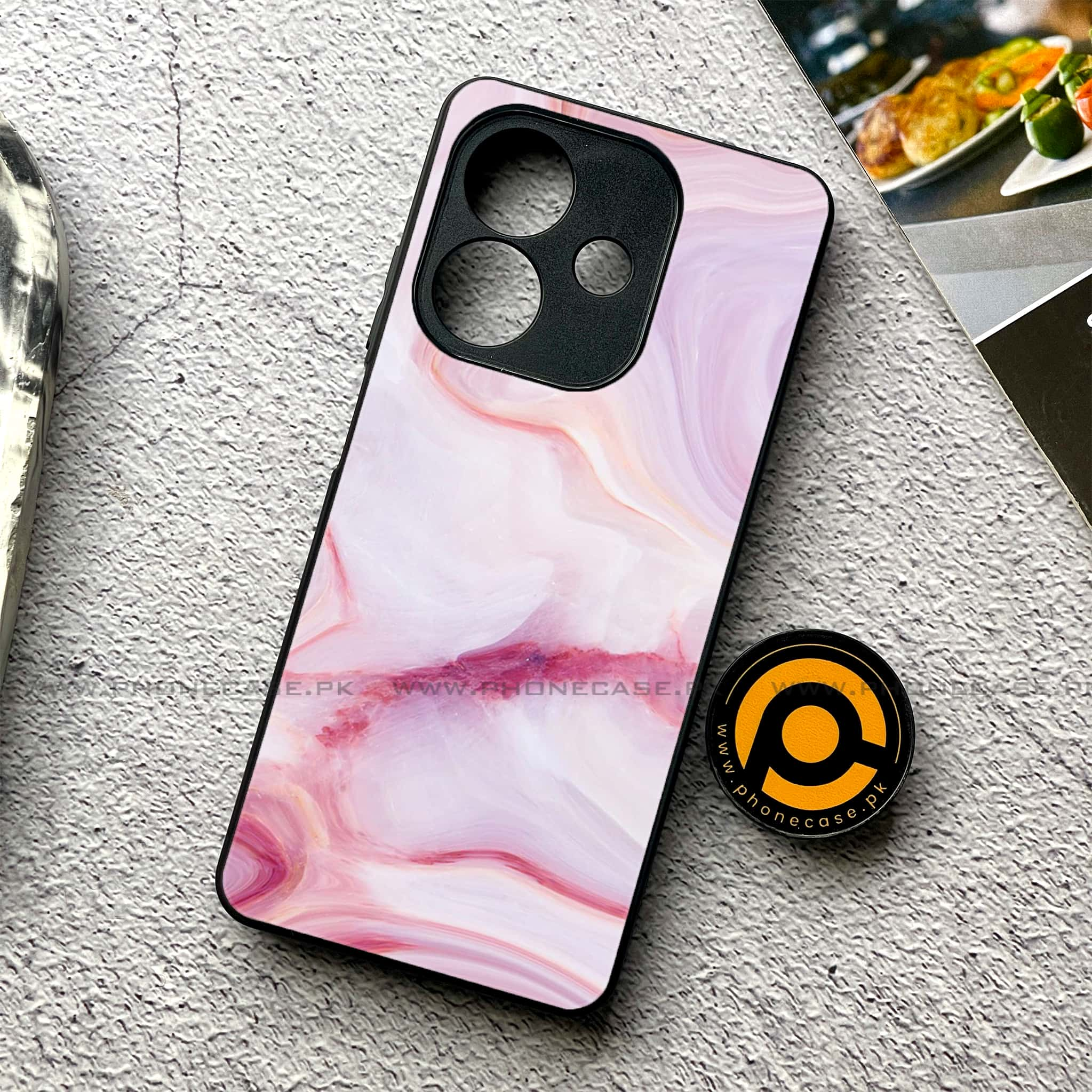 Oppo A3 2024 -  Pink Marble 2.0 Series - Premium Printed Metal soft Bumper shock Proof Case