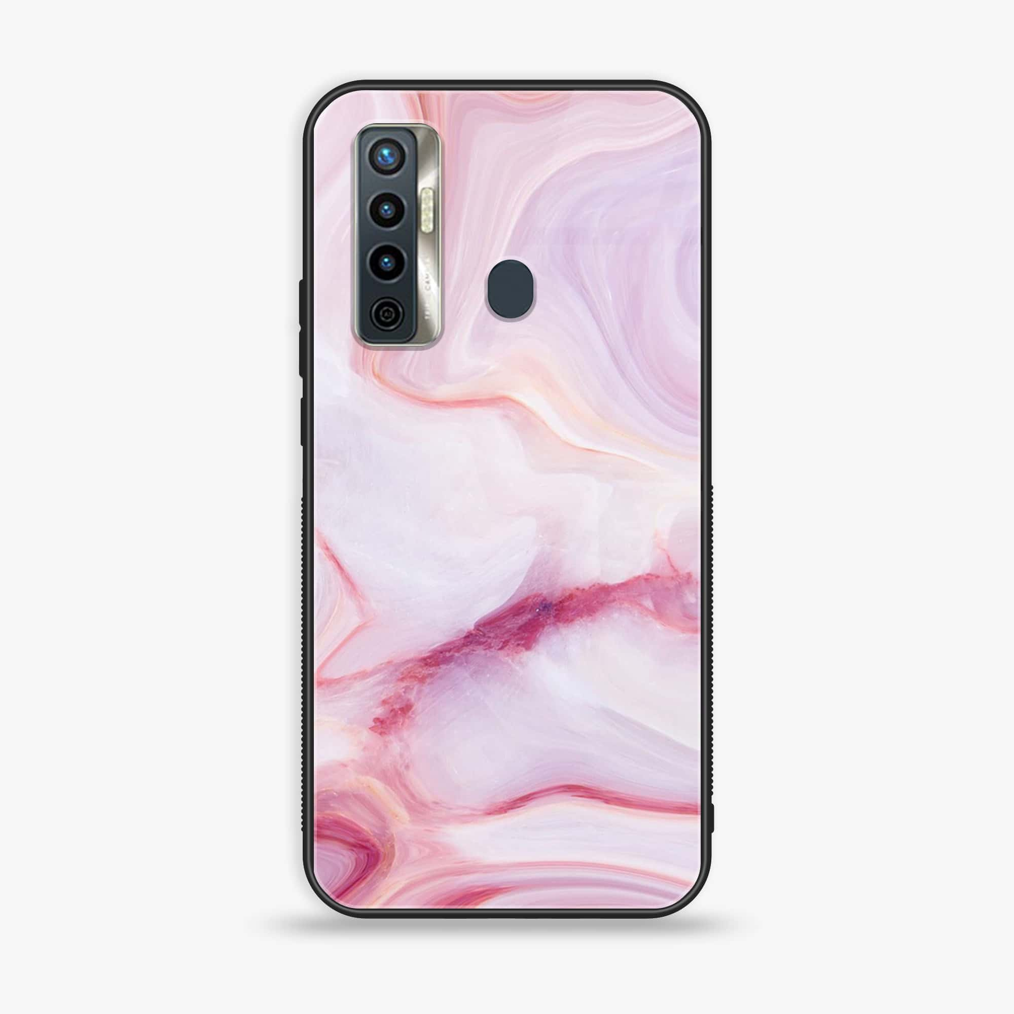 Tecno Camon 17 - Pink Marble Series - Premium Printed Glass soft Bumper shock Proof Case