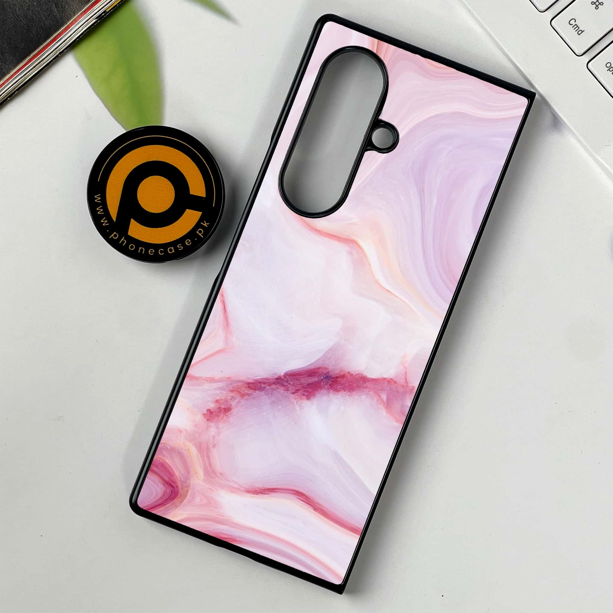 Samsung Galaxy Z Fold 7 - Pink Marble Series - Premium Metal Printed soft Bumper shock Proof Case