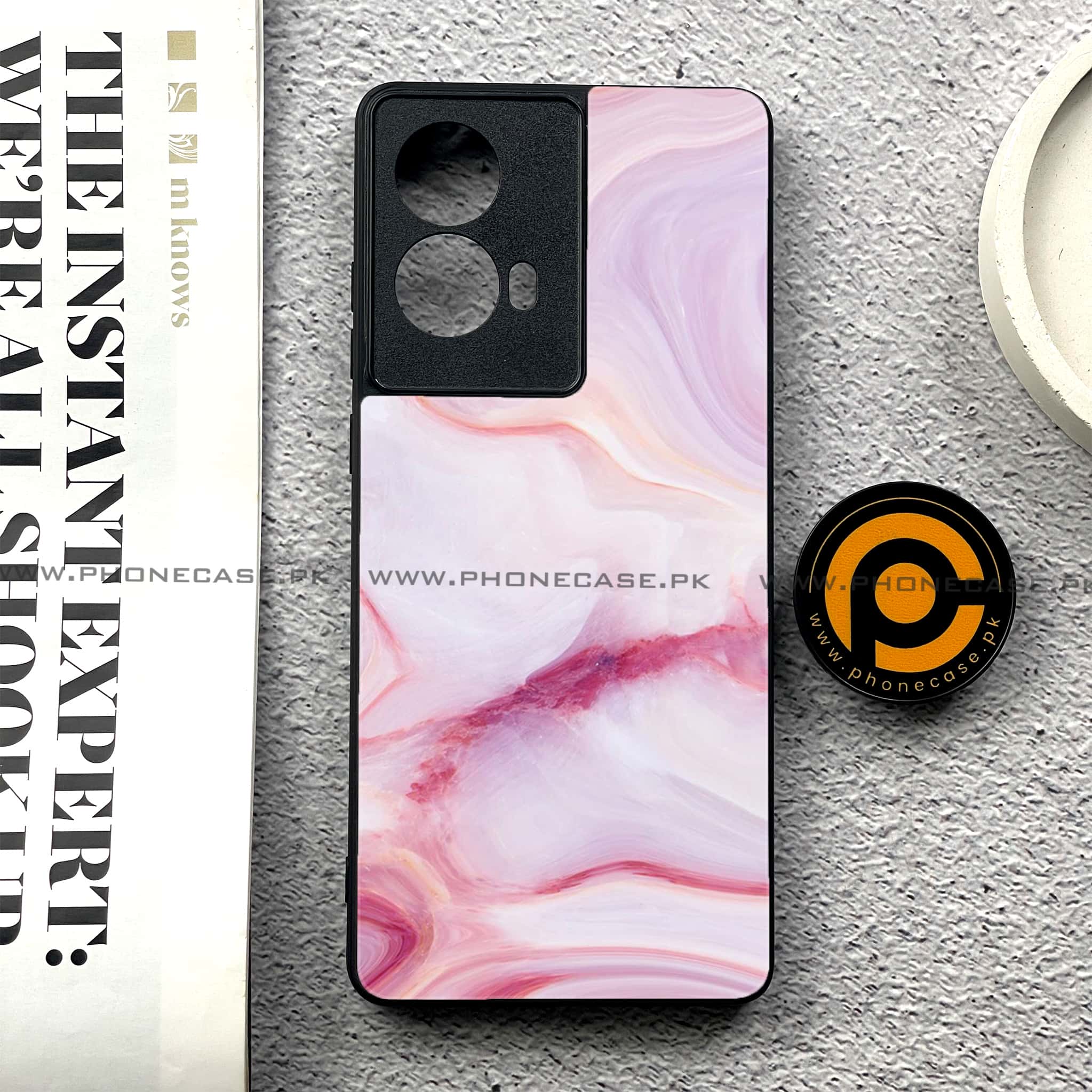 Moto G85 - Pink Marble Series - Premium Printed Glass soft Bumper shock Proof Case