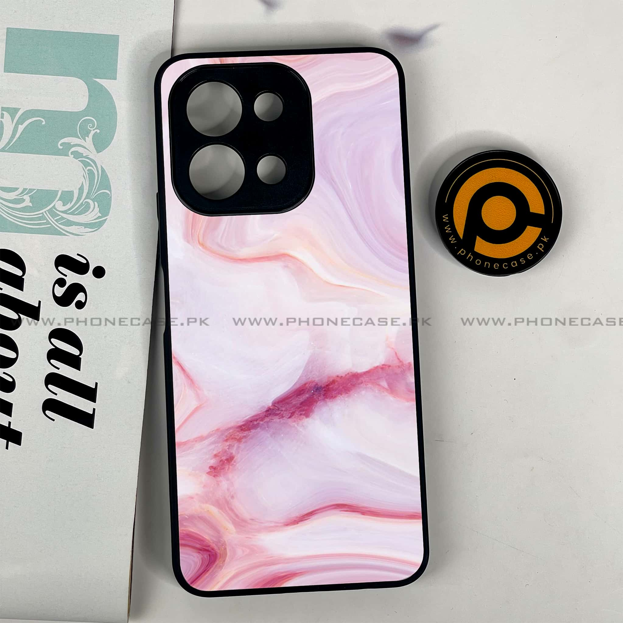 Vivo Y28 - Pink Marble Series - Premium Printed Glass soft Bumper shock Proof Case