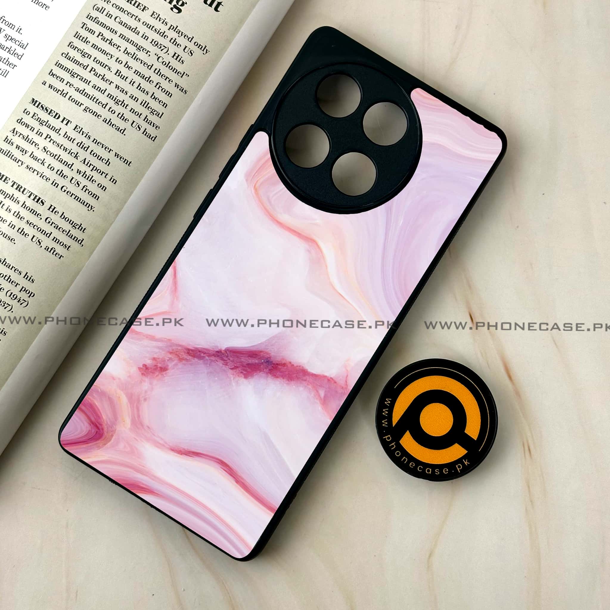 Tecno Camon 30s - Pink Marble Series - Premium Metal Printed soft Bumper shock Proof Case