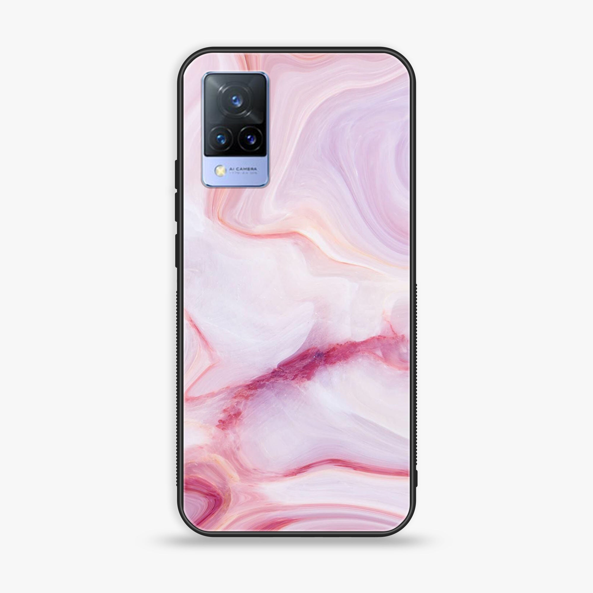 Vivo V21 - Pink Marble Series - Premium Printed Glass soft Bumper shock Proof Case