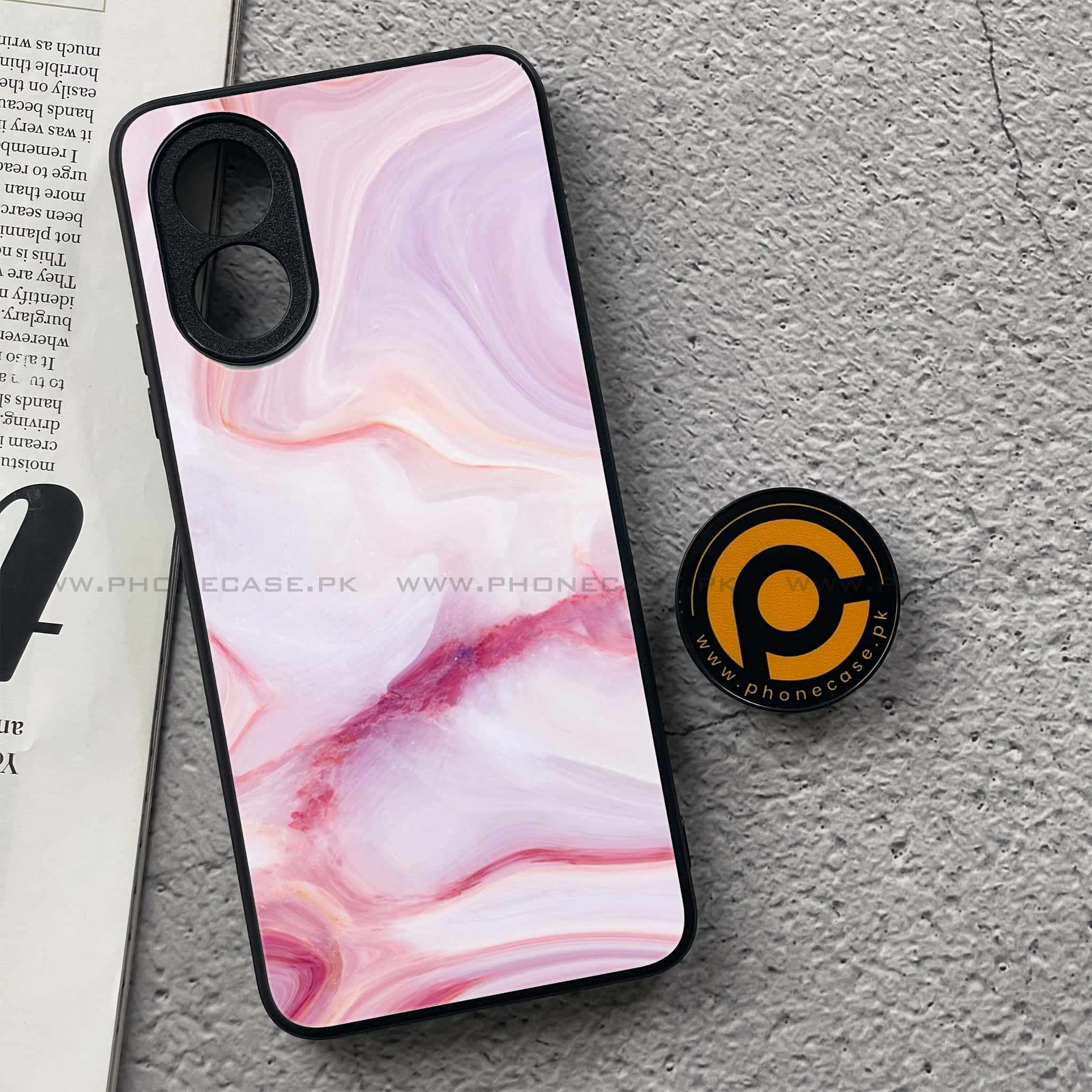 Oppo A18 4G - Pink Marble Series - Premium Printed Glass soft Bumper shock Proof Case