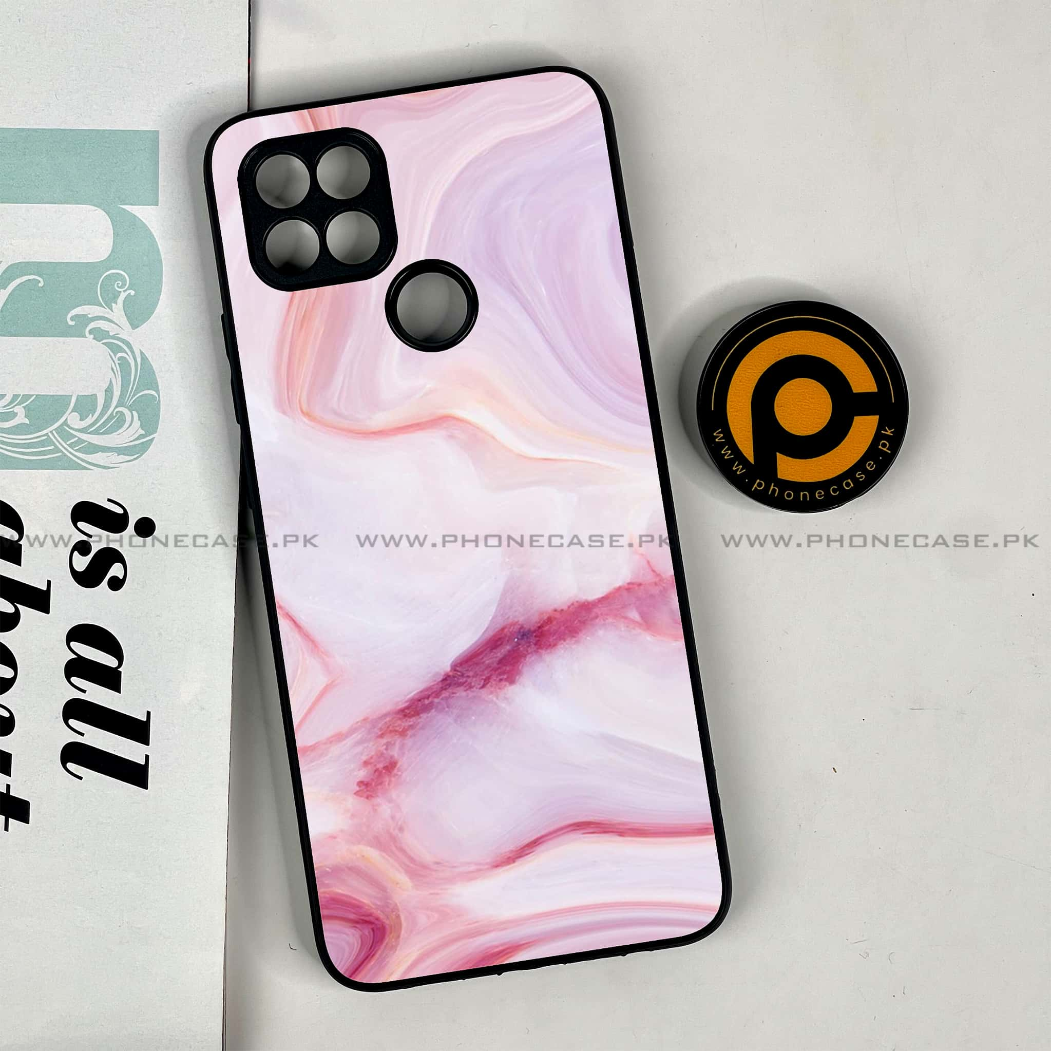 Oppo A15s - Pink Marble Series - Premium Printed Glass soft Bumper shock Proof Case