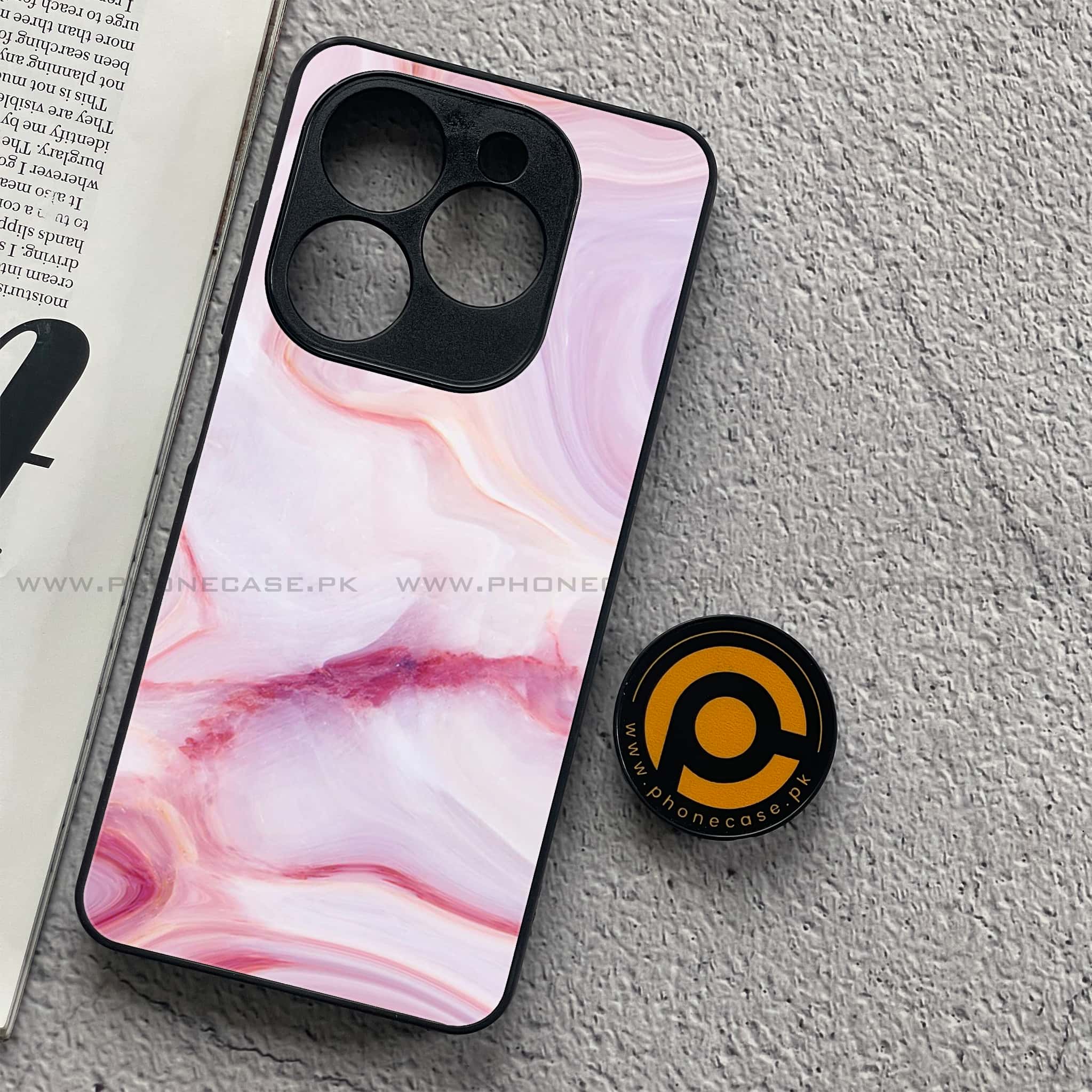 Tecno Spark 20C - Pink Marble Series - Premium Printed Glass soft Bumper shock Proof Case